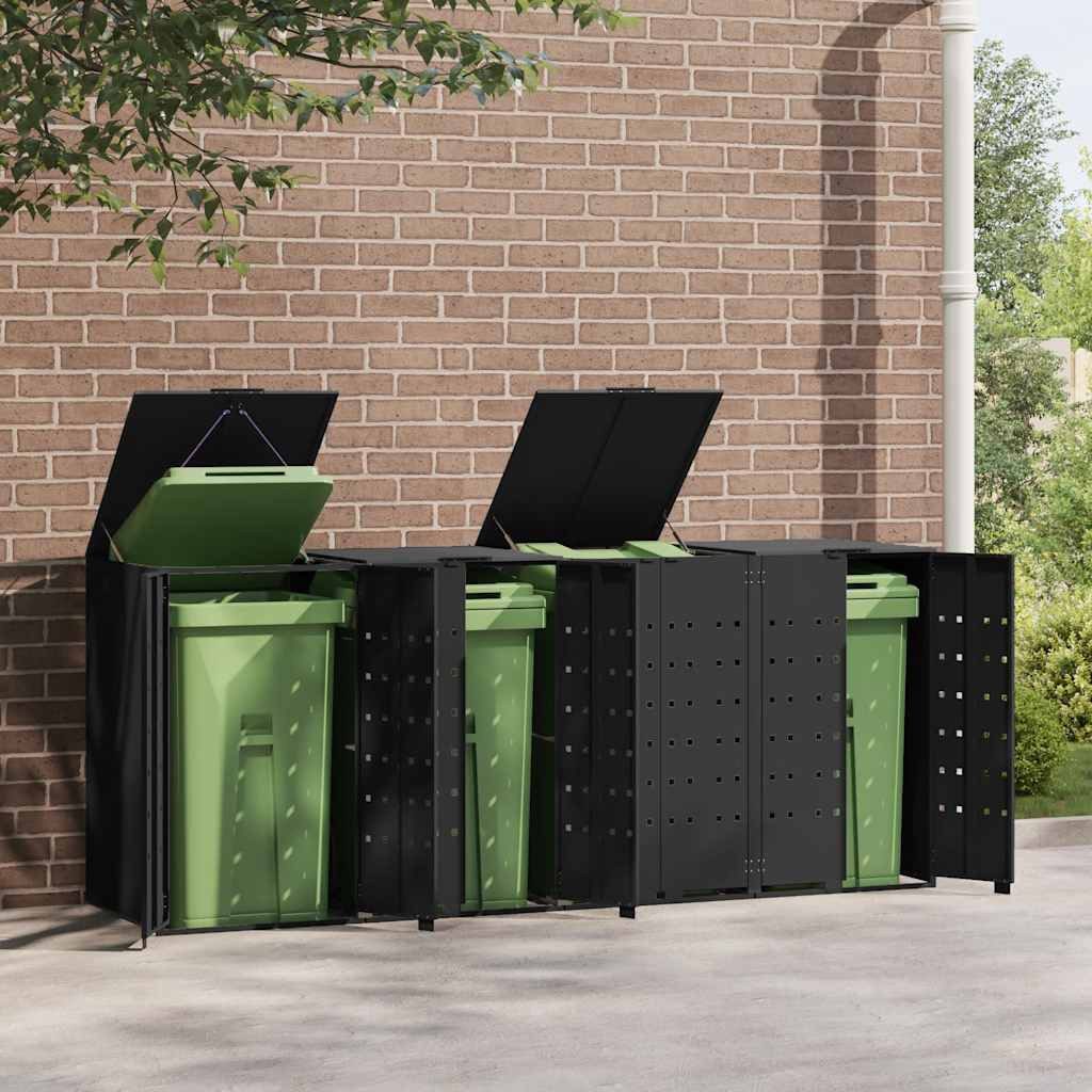 vidaXL Mülltonnenbox Mülltonnenbox für 4 Tonnen Schwarz 276x79x117 cm Stahl