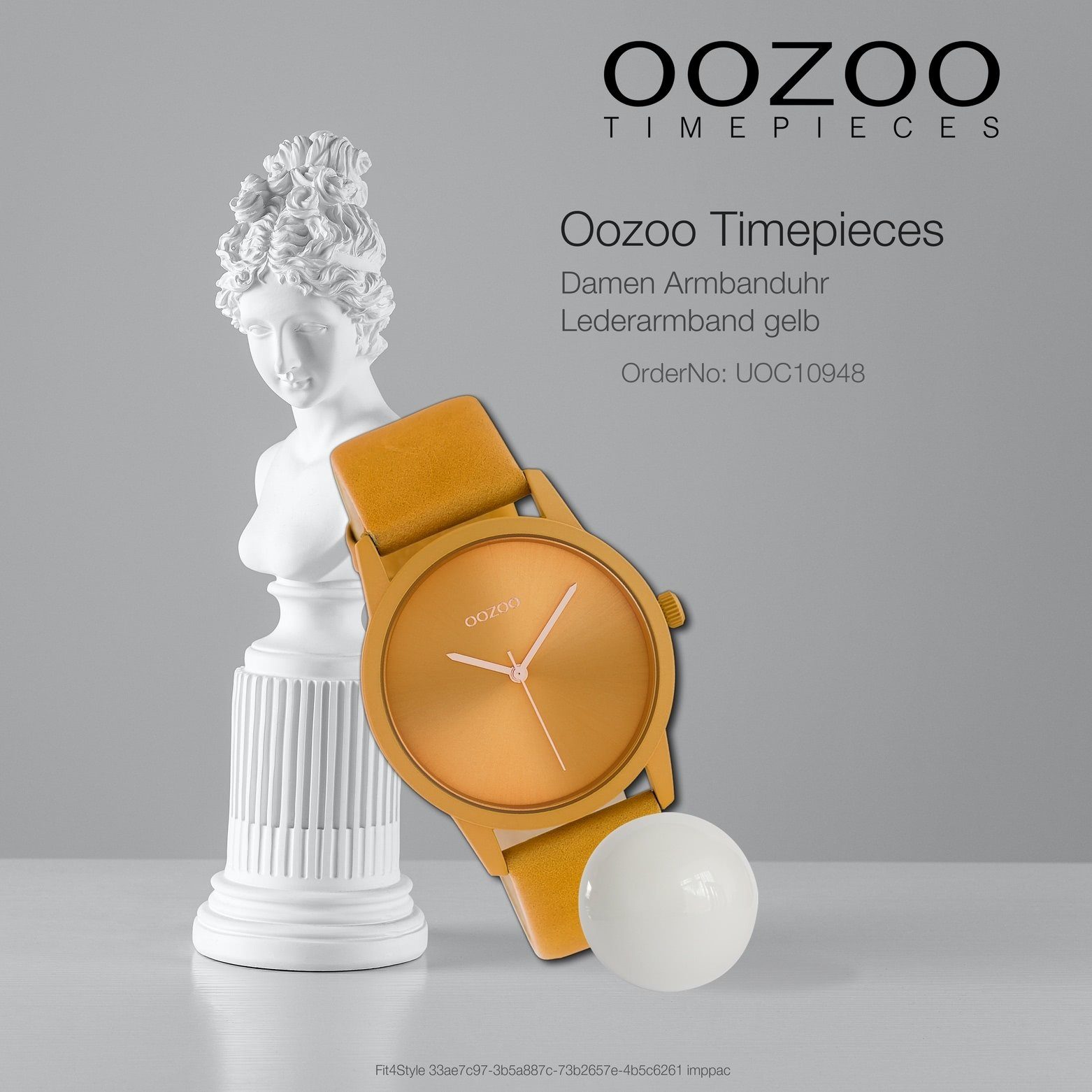OOZOO Quarzuhr Oozoo Damen Armbanduhr gelb Analog, (Analoguhr), Damenuhr rund, mittel (ca. 38mm) Lederarmband, Fashion-Style