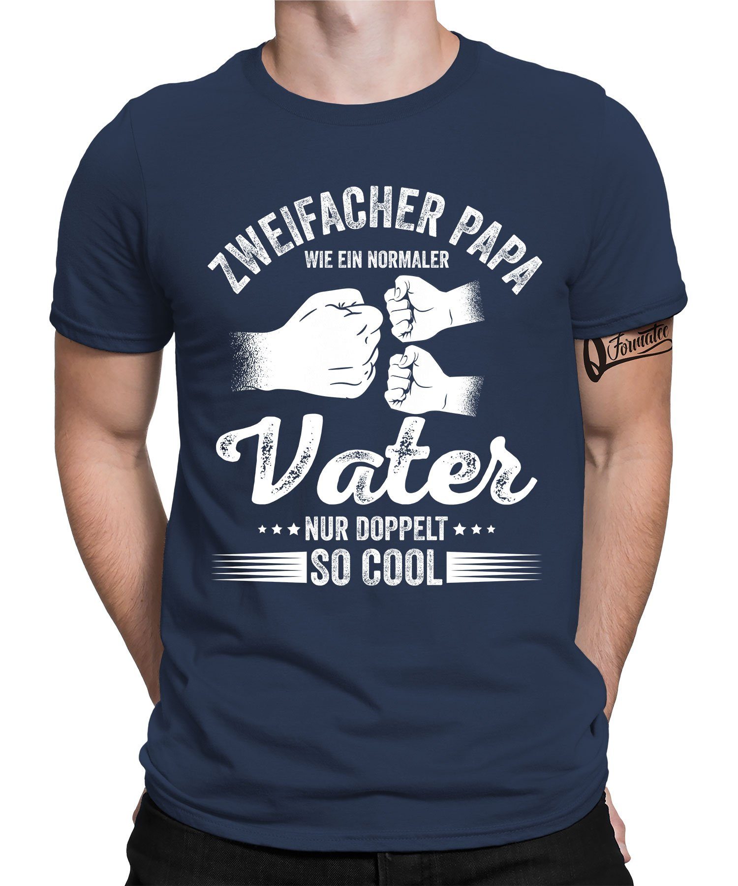 Quattro Formatee Kurzarmshirt Zweifacher Papa doppelt so cool - Vatertag Vater Herren T-Shirt (1-tlg) Navy Blau | T-Shirts