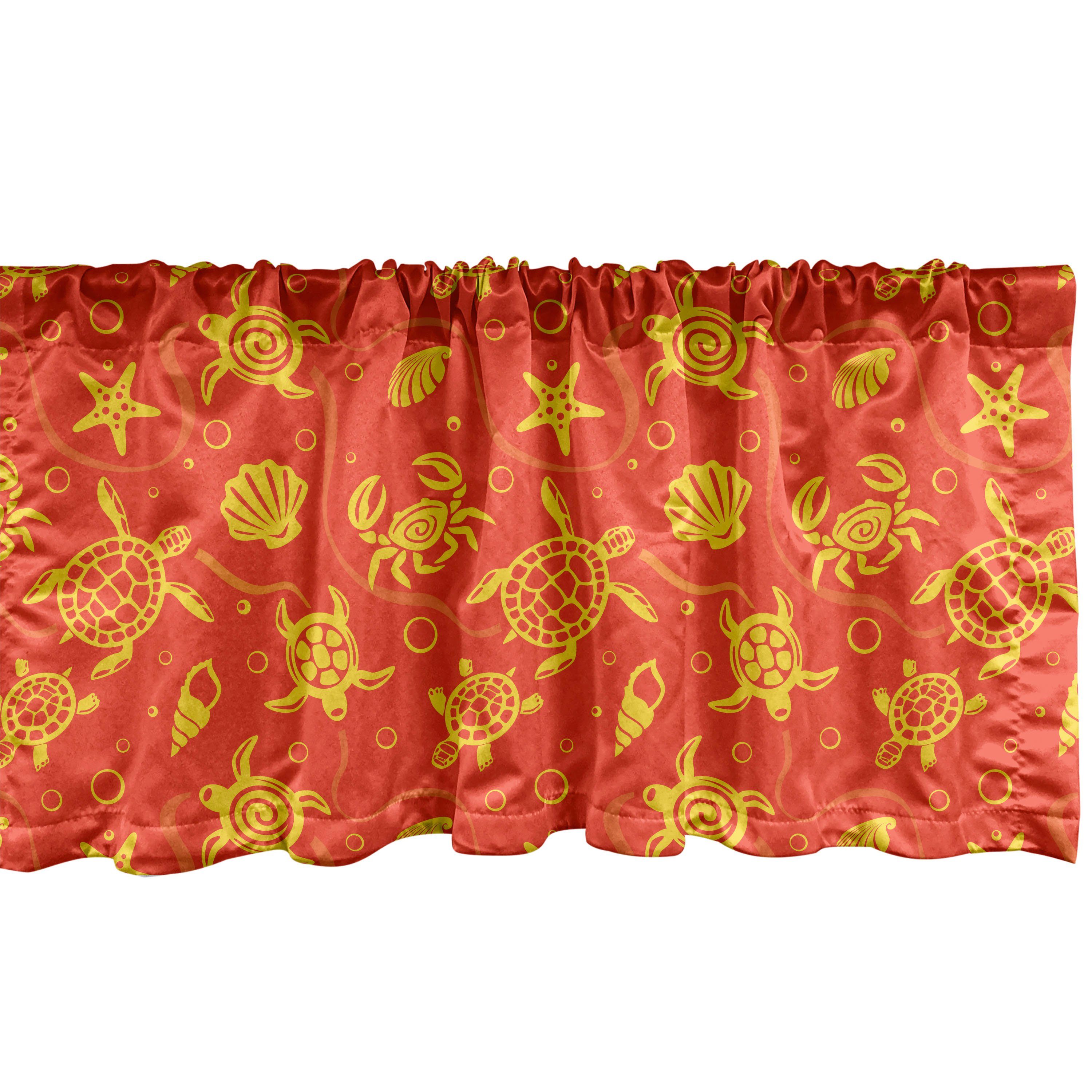 Scheibengardine Vorhang Volant für Küche Schlafzimmer Dekor mit Stangentasche, Abakuhaus, Microfaser, Orange Gelbe Schildkröten Crabs