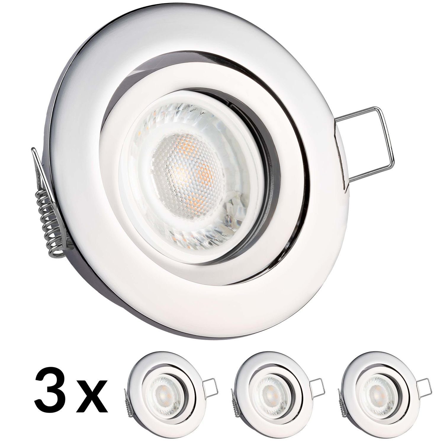 LEDANDO LED Einbaustrahler 3er LED Einbaustrahler Set extra flach in chrom mit 5W Leuchtmittel vo | Strahler