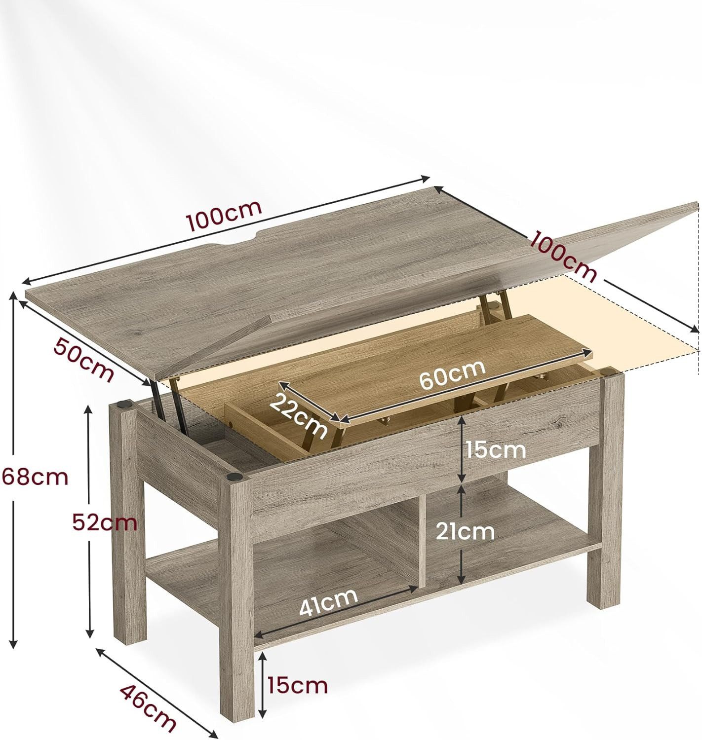 MSMASK Couchtisch 3-in-1-Multifunktions-Wohnzimmertisch mit Versteckter Auf günstig online kaufen