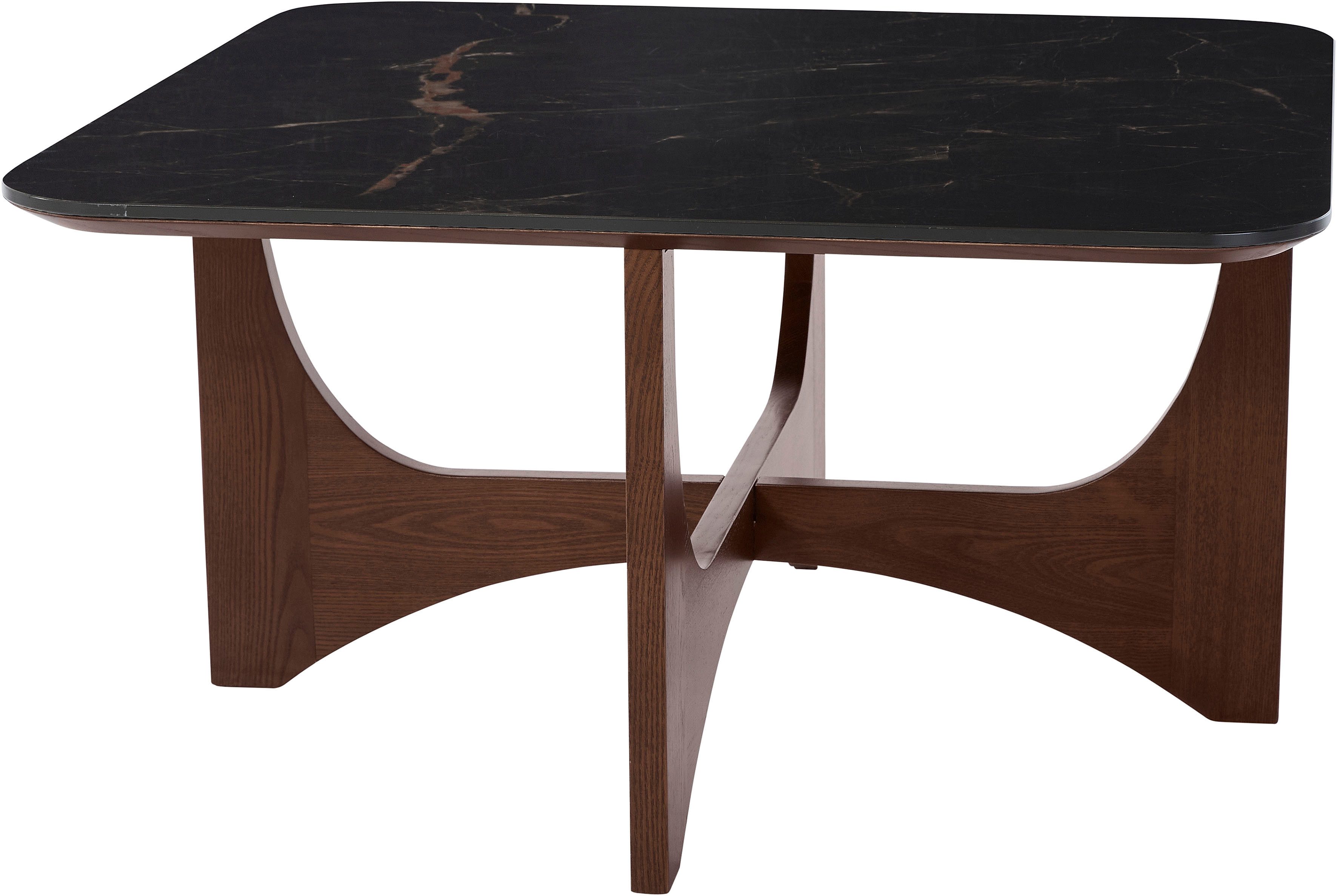 LeGer Home by Lena Gercke Couchtisch Kirella (1-St), mit Marmor-Optik und massivem Eschenholz-Kreuzfuß, Breite 85 cm