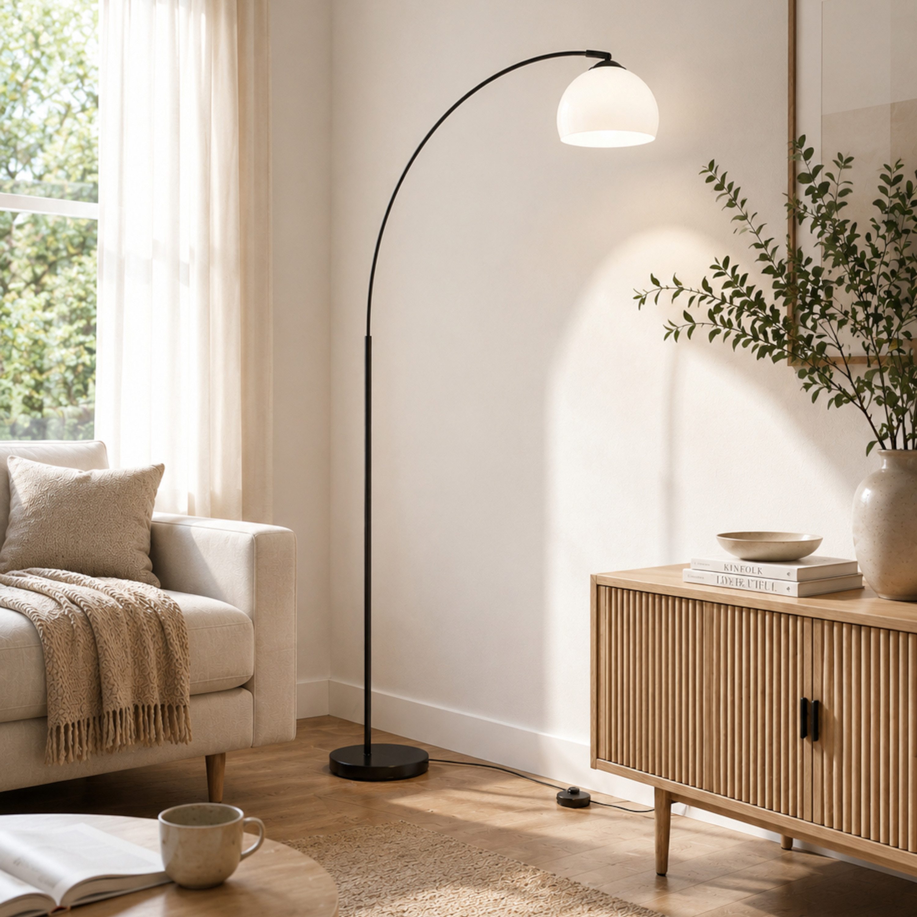 Brilliant Bogenlampe Vessa - Bogenstehleuchte, ohne Leuchtmittel, Stehlampe Wohnzimmer, H 166 cm, B 122 cm, E27-Fassung, Bogenleuchte