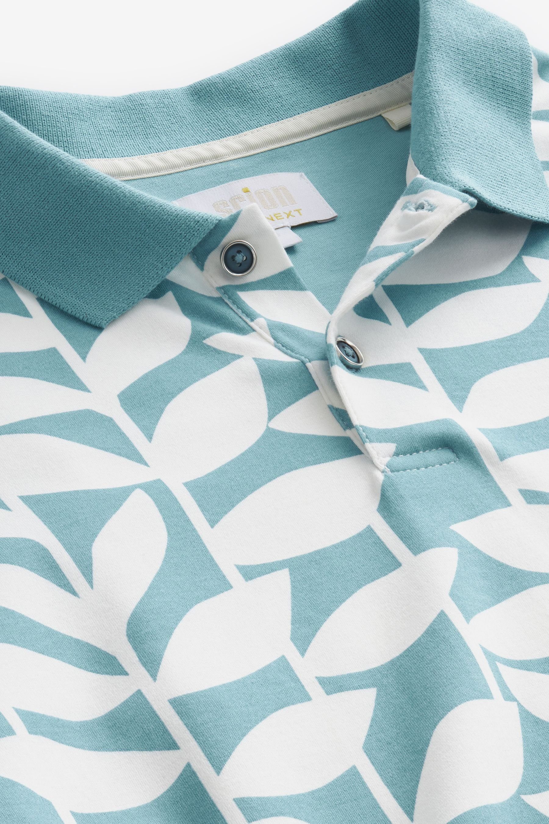 (1-tlg) Bedrucktes Blue Next Polo-Shirt Scion Leaf Poloshirt