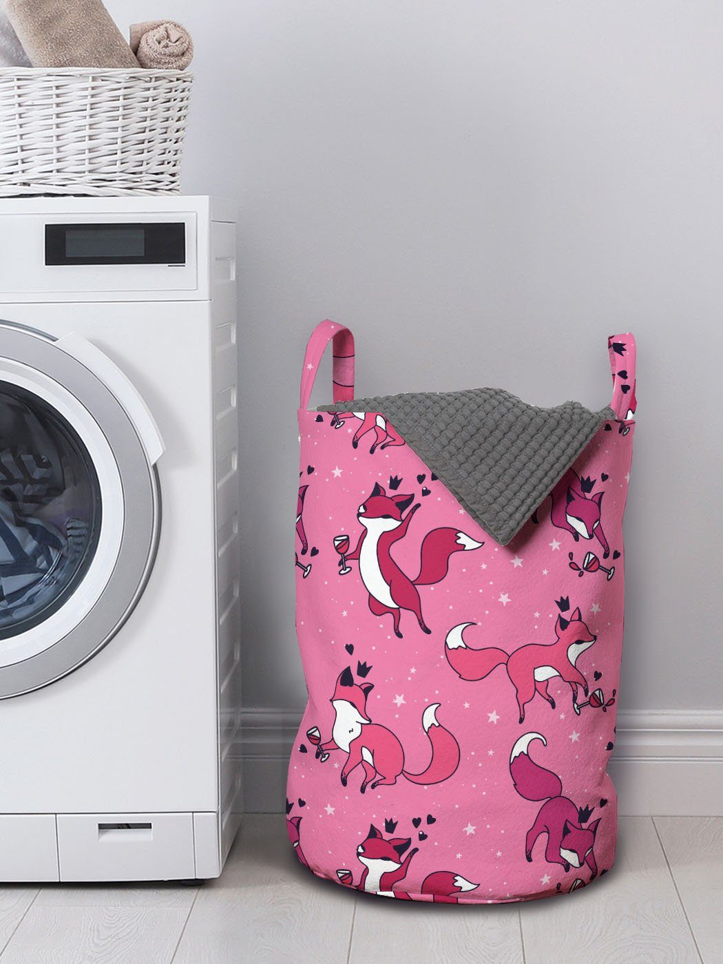 Abakuhaus Wäschesäckchen Wäschekorb mit Griffen für die Füchse, Spaß-Kunst Kindergarten Waschsalons, Kordelzugverschluss Lustige