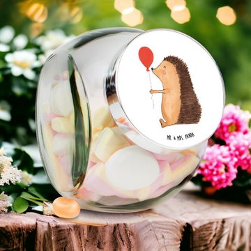 Mr. & Mrs. Panda Vorratsglas XL 2000ml Igel Luftballon - Weiß - Geschenk, Glasbälter, lustige Sprü, Premium Glas, (1-tlg), Mit Motiv