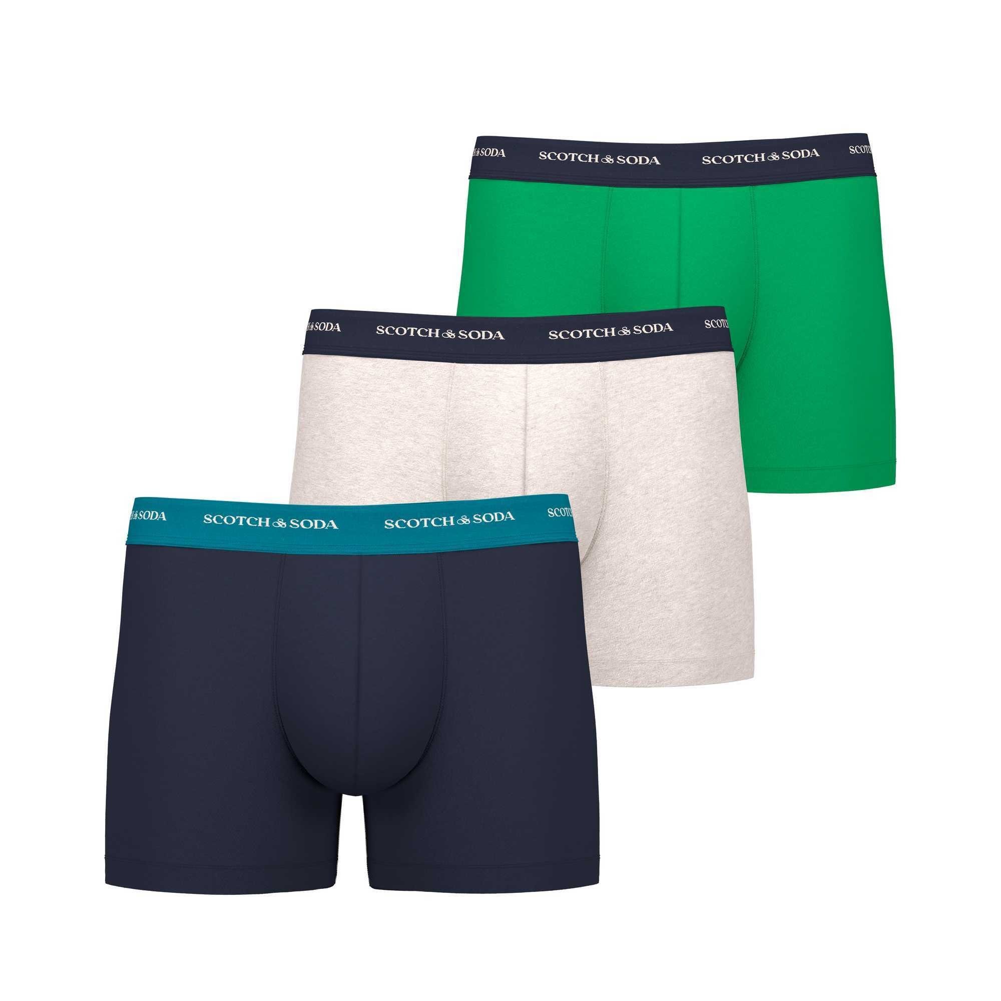 Scotch & Soda Marine/Grün/Weiß Base Boxer Boxer-Shorts, Logo Herren - 3er Pack Boxer