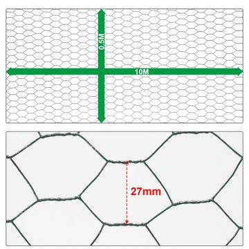 Bettizia Maschendrahtzaun Sechseckgeflecht Gartenzaun 0.5m x 10m, Grün, (1-St)