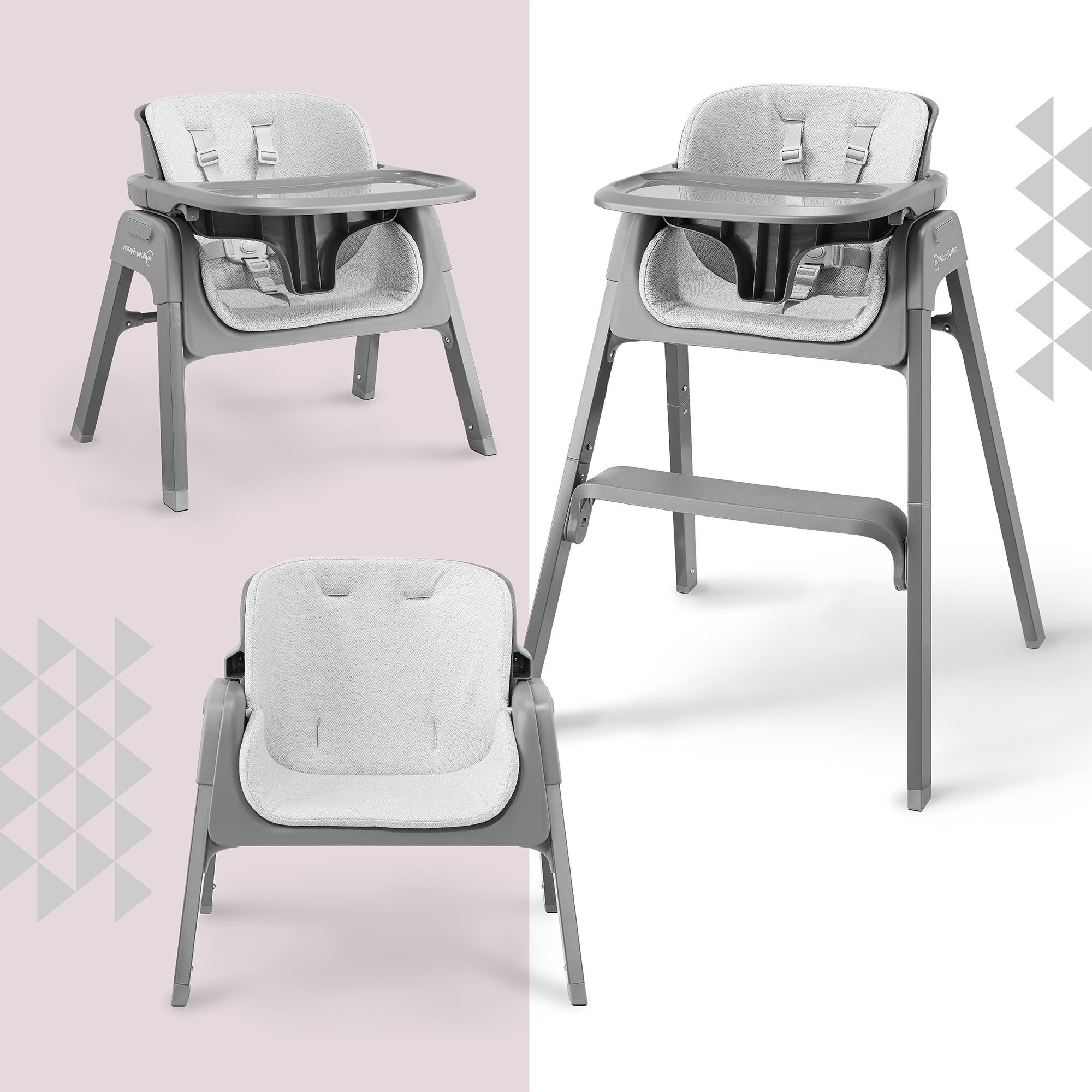 Moby-System Kinderstuhl Moby-System Noxi 3in1 Hochstuhl klappbar grau