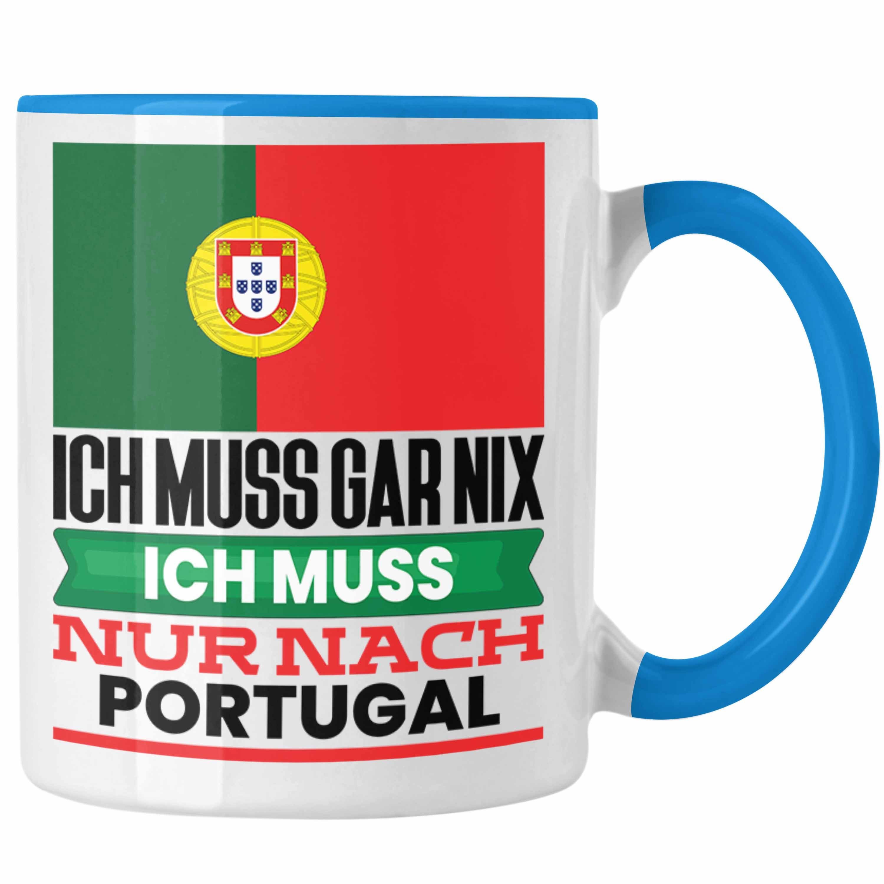 Trendation Tasse Portugal Tasse Geschenk für Portugiesen Geburtstag Urlaub Geschenkidee Blau