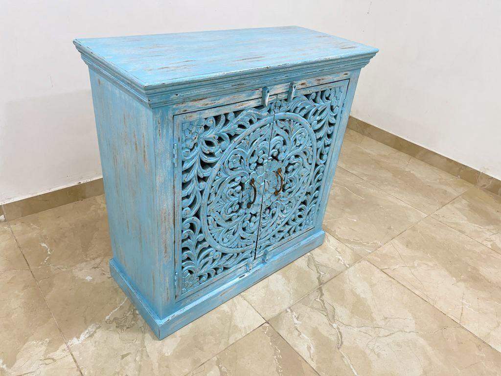 Galerie Indien Unterschrank Blau 90 Blaues Benisha Sideboard Handarbeit cm Oriental