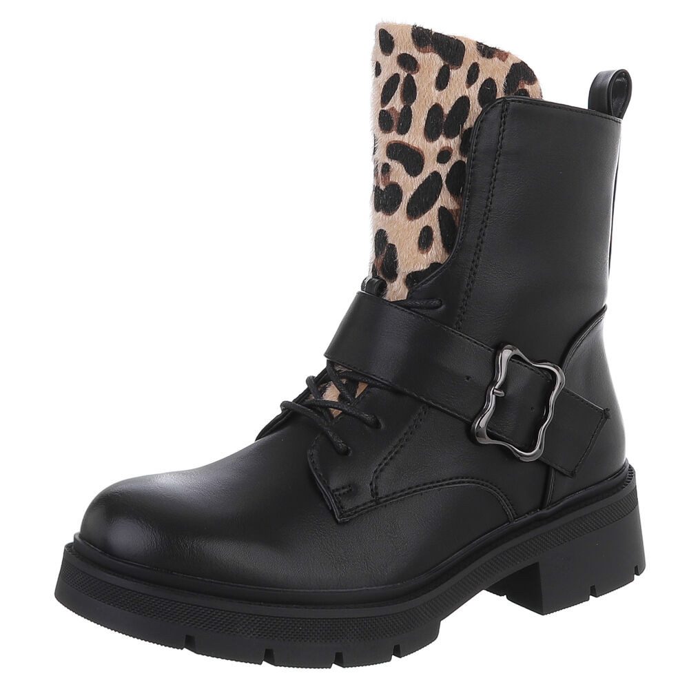 Ital-Design Moderne Damen Сапоги mit Riemen und Schnalle für Alltag Schnürstiefelette (90598585) Blockabsatz Сапогиetten in Schwarz