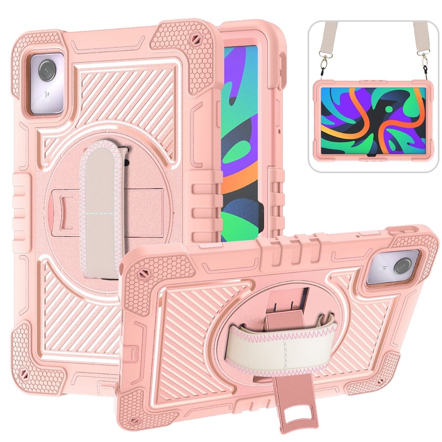 Wigento Tablet-Hülle Für Lenovo Tab M11 Hybrid 360 Grad Halte-Schlaufe Tasche Hülle Rosa, Hybrid Schutzhülle Smart Case Cover mit Halteschlaufe