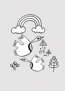 Komar Poster Scribble Birdy, Tiere (1 St), Kinderzimmer, Schlafzimmer, Wohnzimmer
