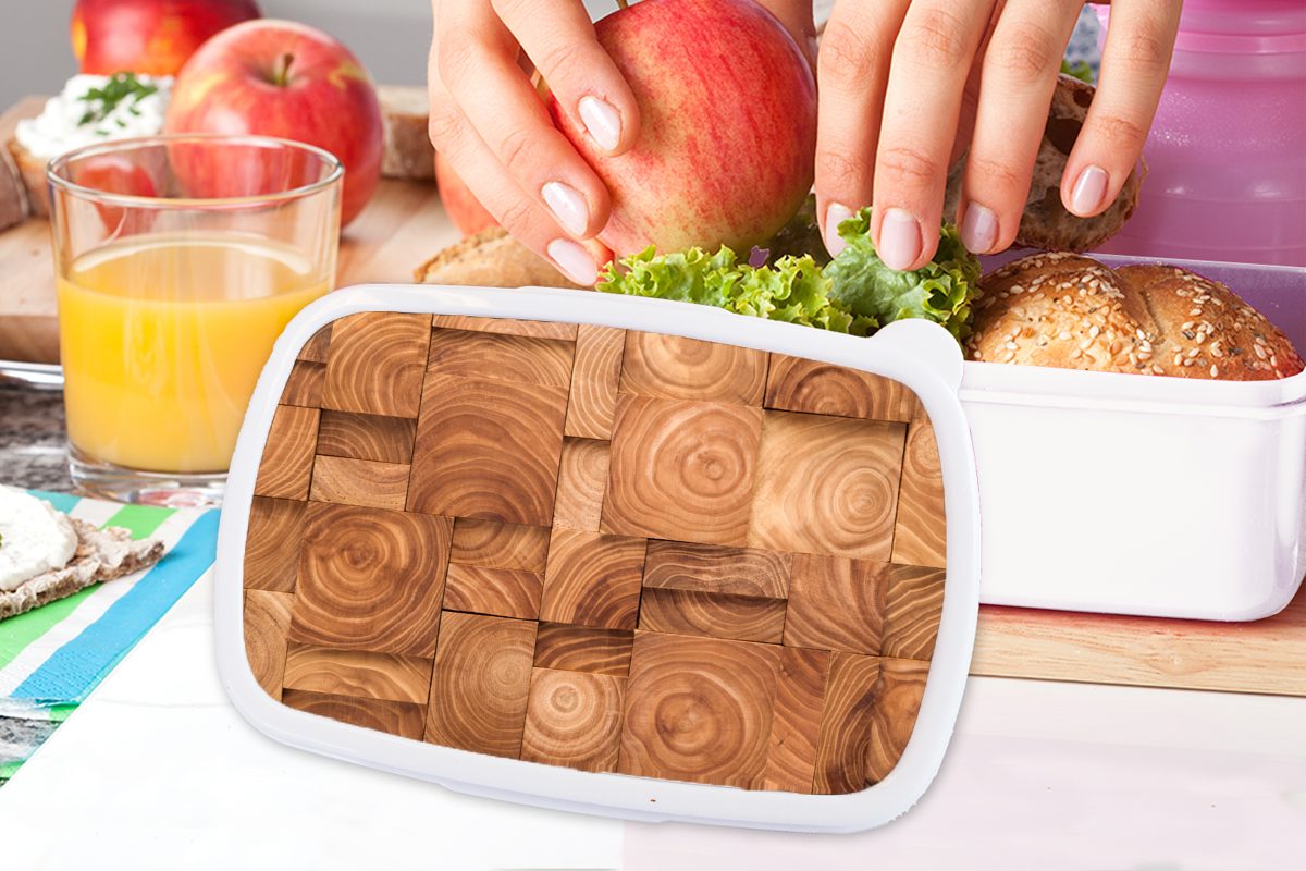 MuchoWow Lunchbox Brennholz in Kunststoff, Erwachsene, für Jungs Kinder Mädchen und Brotbox (2-tlg), und Blöcken, Brotdose, weiß sauberen für