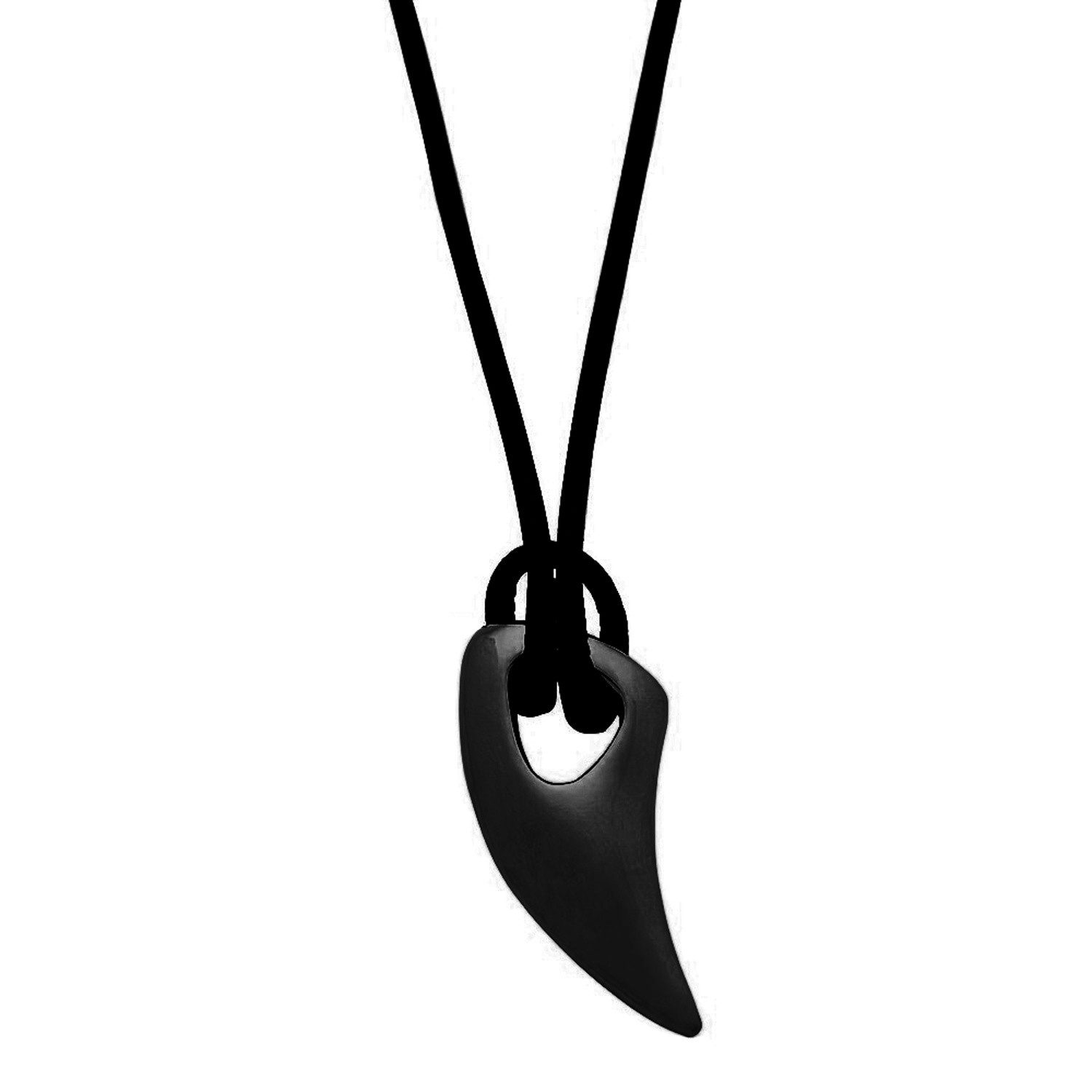 Kette mit Anhänger Halskette Zahn Schwarz Textil Edelstahl