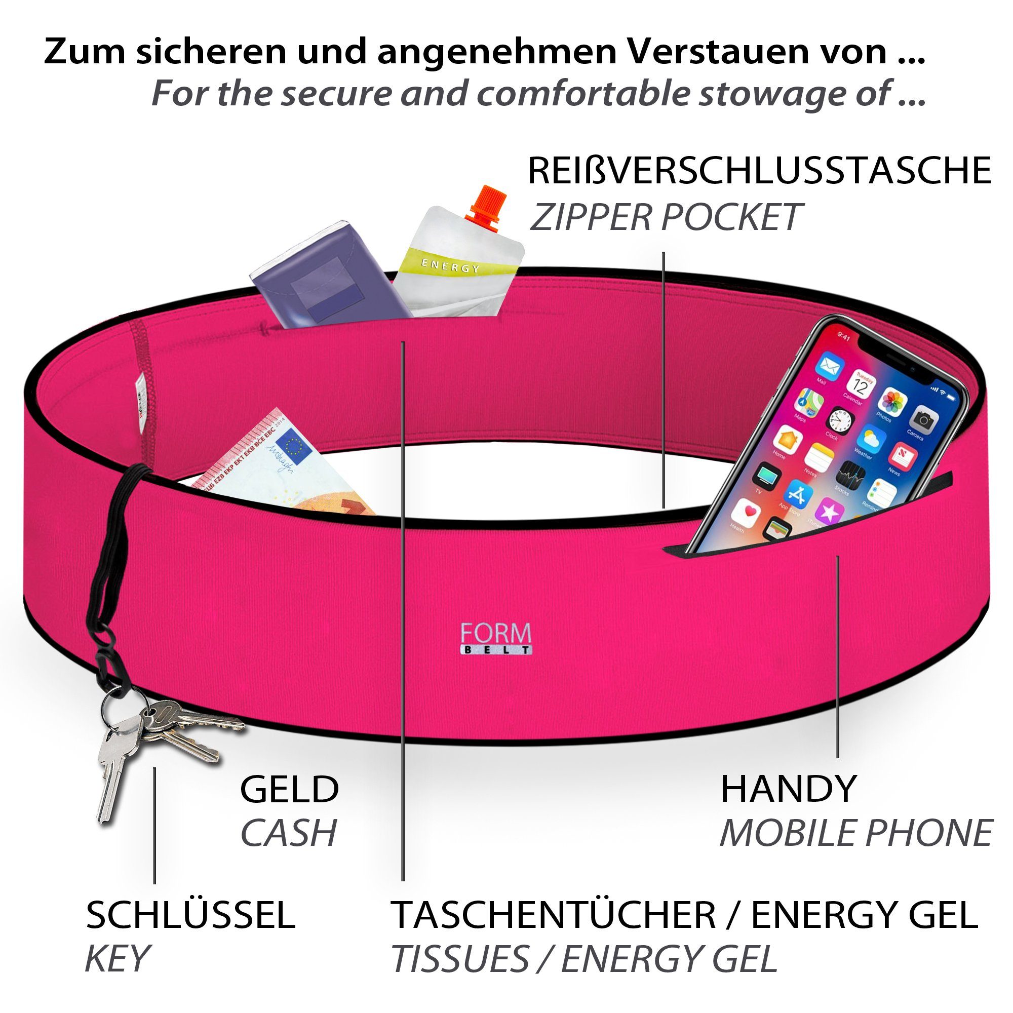 Formbelt Laufgürtel Sport-Bauchtasche mit Reißverschluss Laufgürtel für Handy Lauftasche Bauchtasche, Reißverschluss, Laufgürtel für Handy, Lauftasche