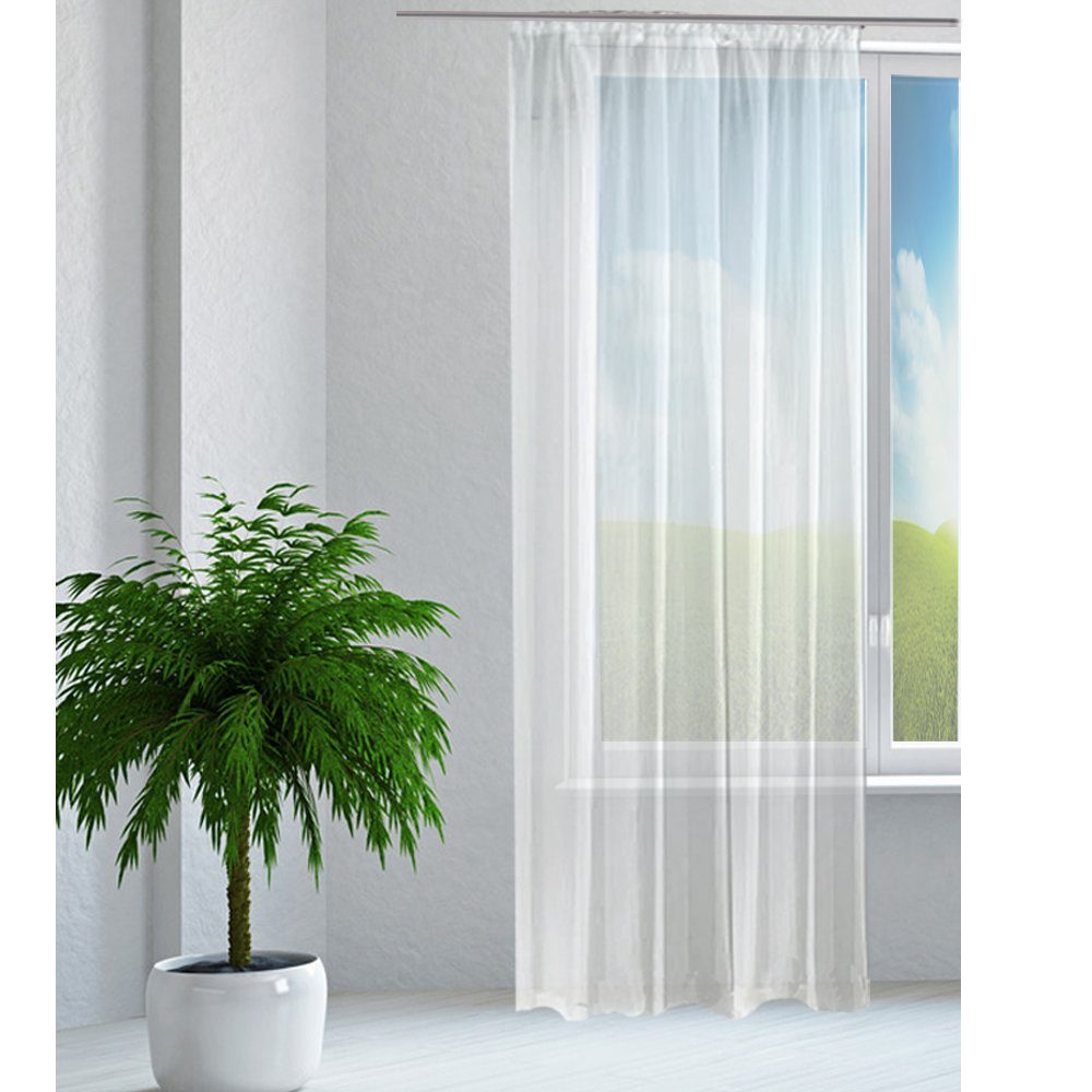 Universalband - Polyester - JEMIDI, lang 140x245cm Schal Wohnzimmer Vorhang transparent weiß für Schlafzimmer Gardine 100% Kräuselband mit - halbtransparent, Vorhang,