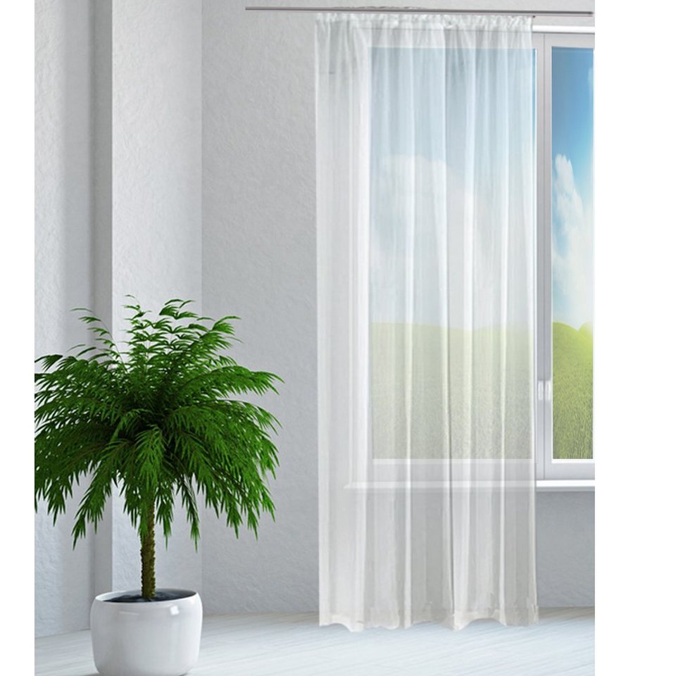 Vorhang, JEMIDI, halbtransparent, Vorhang transparent 140x245cm - Gardine  mit Kräuselband Universalband - 100% Polyester Schal lang für Wohnzimmer  Schlafzimmer - weiß