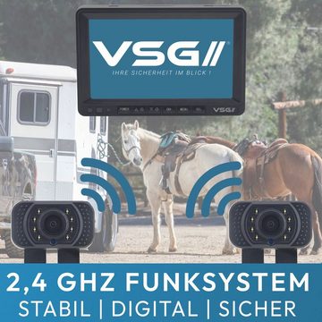 VSG24 7" FUNK-Set PREMIUM PRO HD für PKW Nummernschild inkl. Monitor, 2x Rückfahrkamera (Einfache Montage 12-24V CAN-BUS Ready 2.4GHz digital Funk Nachtsicht)