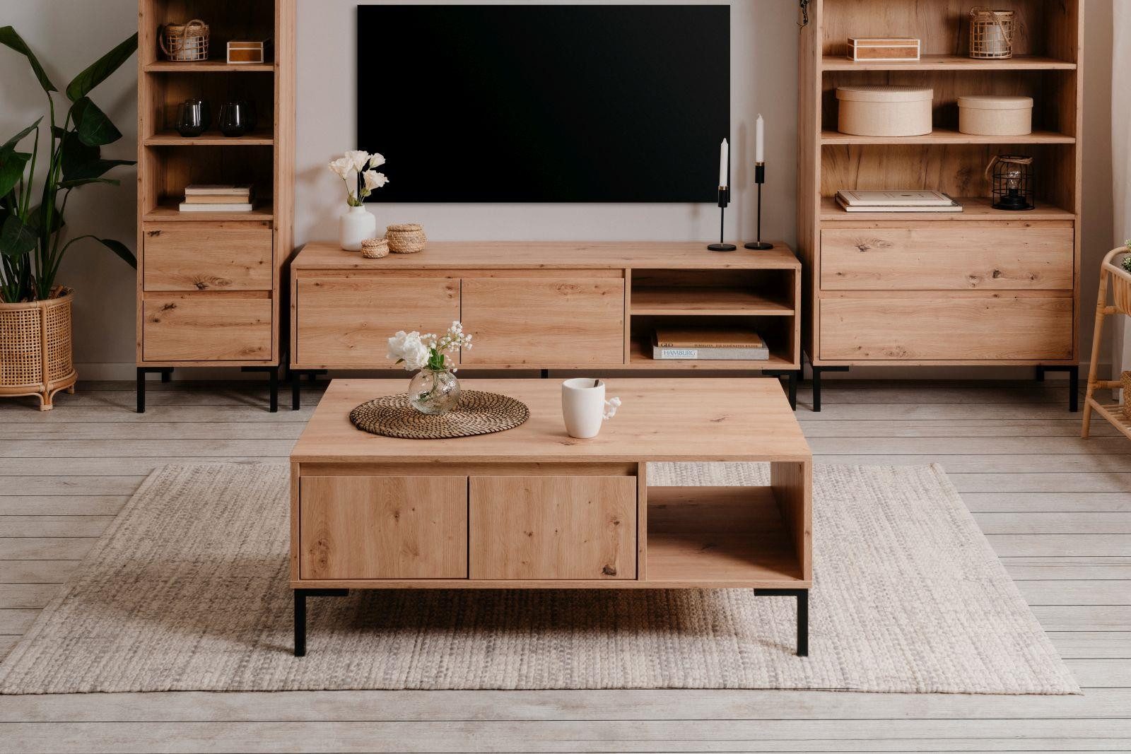möbelvita Couchtisch Couchtisch Genf 55B - Griffloses Design in Artisan Eiche