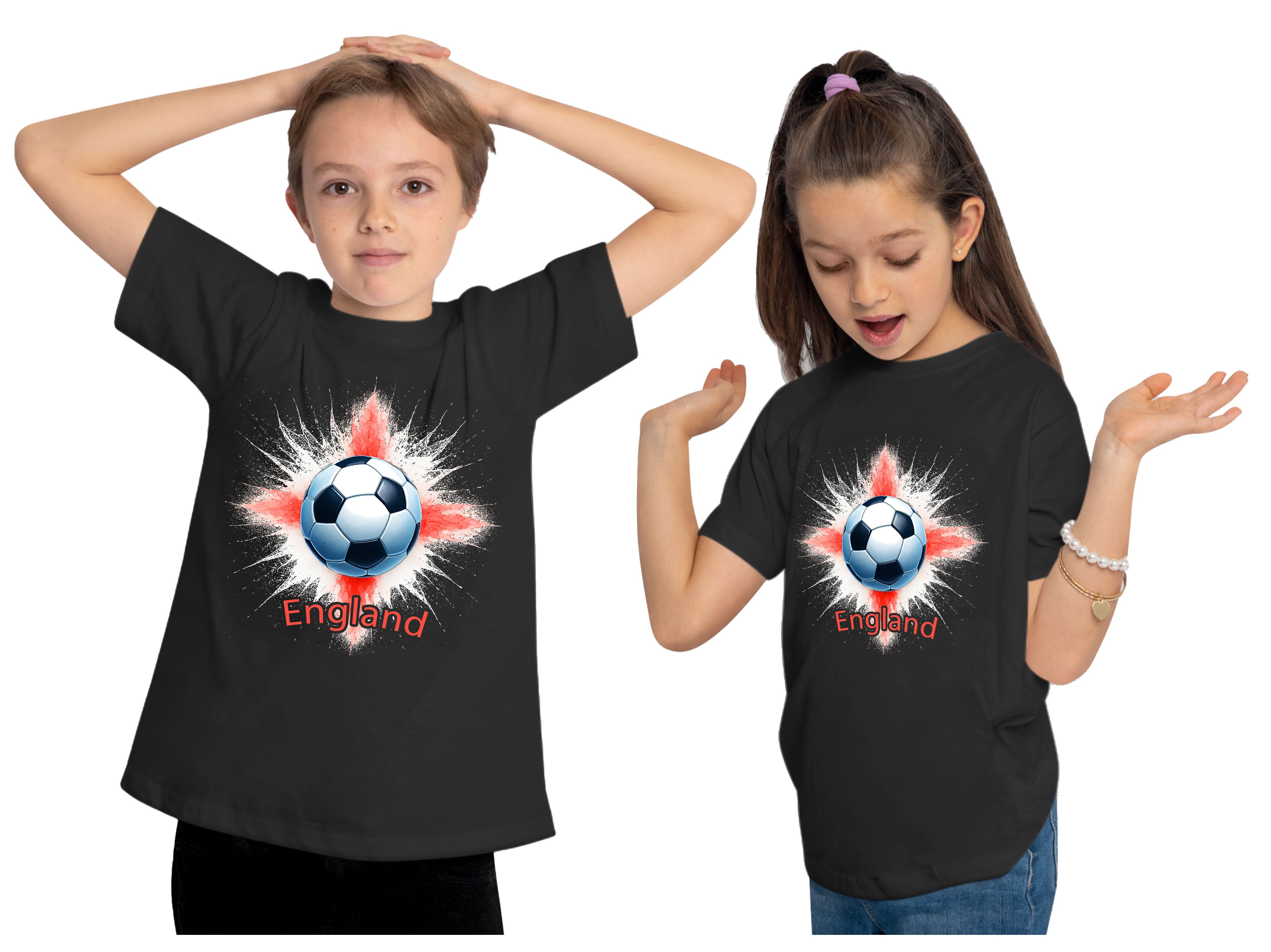 MyDesign24 T-Shirt Kinder Fussball Shirt - WM Shirt schwarz Kurzarm Fussball T-Shirt – England Fanshirt i675