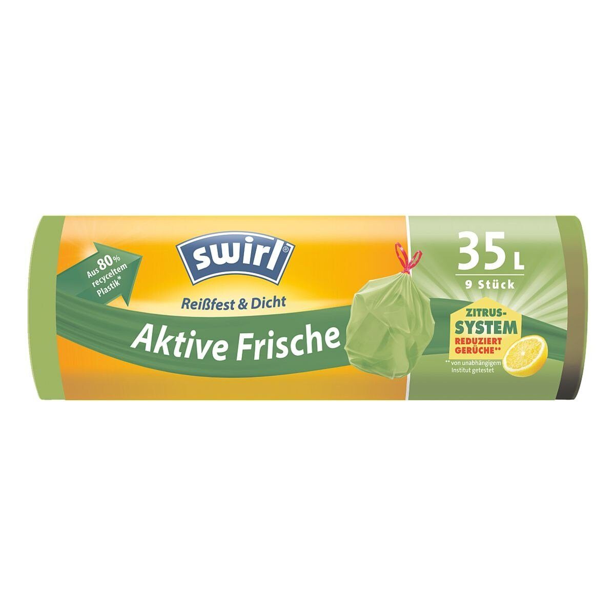 Swirl Мусорные урны Aktive Frische, 9 Stück/ Rolle, mit Zugband, 35 Liter, grün, mit Duft