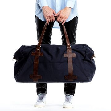 SID & VAIN Reisetasche Leder Weekender Unisex CHASE, Echtleder Reisegepäck für Damen & Herren, Sporttasche XL blau-braun