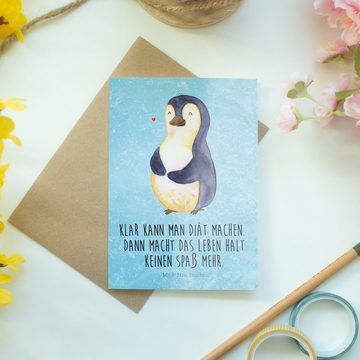 Mr. & Mrs. Panda Grußkarte Pinguin Diät - Eisblau - Geschenk, Abnehmen, Selbstrespekt, Pinguine, Einzigartige Motive