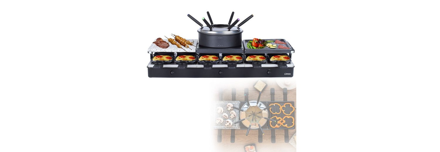 LIVOO Raclette LIVOO Raclette Grill Fondue Kombi für 12 Personen