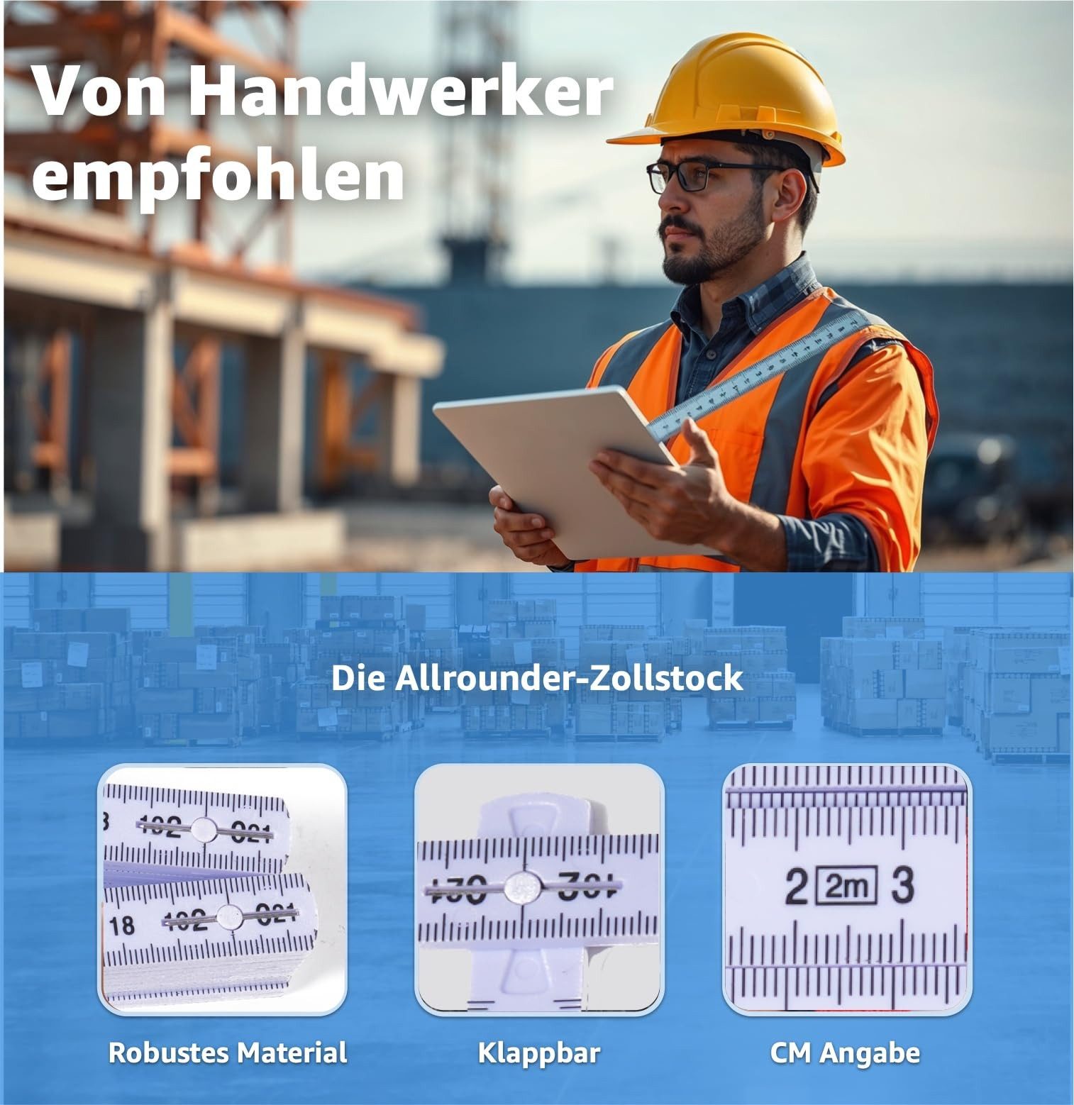 Baumarktic Zollstock 5er Set Zollstöcke 2m – robuster Meterstab extra stabil & präzise