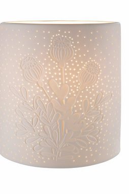 GILDE Tischleuchte Porzellan Leuchte Farbe weiß Mohnblume Form Ellipse Höhe 20cm, ohne Leuchtmittel, Warmweiß, Tischleuchte