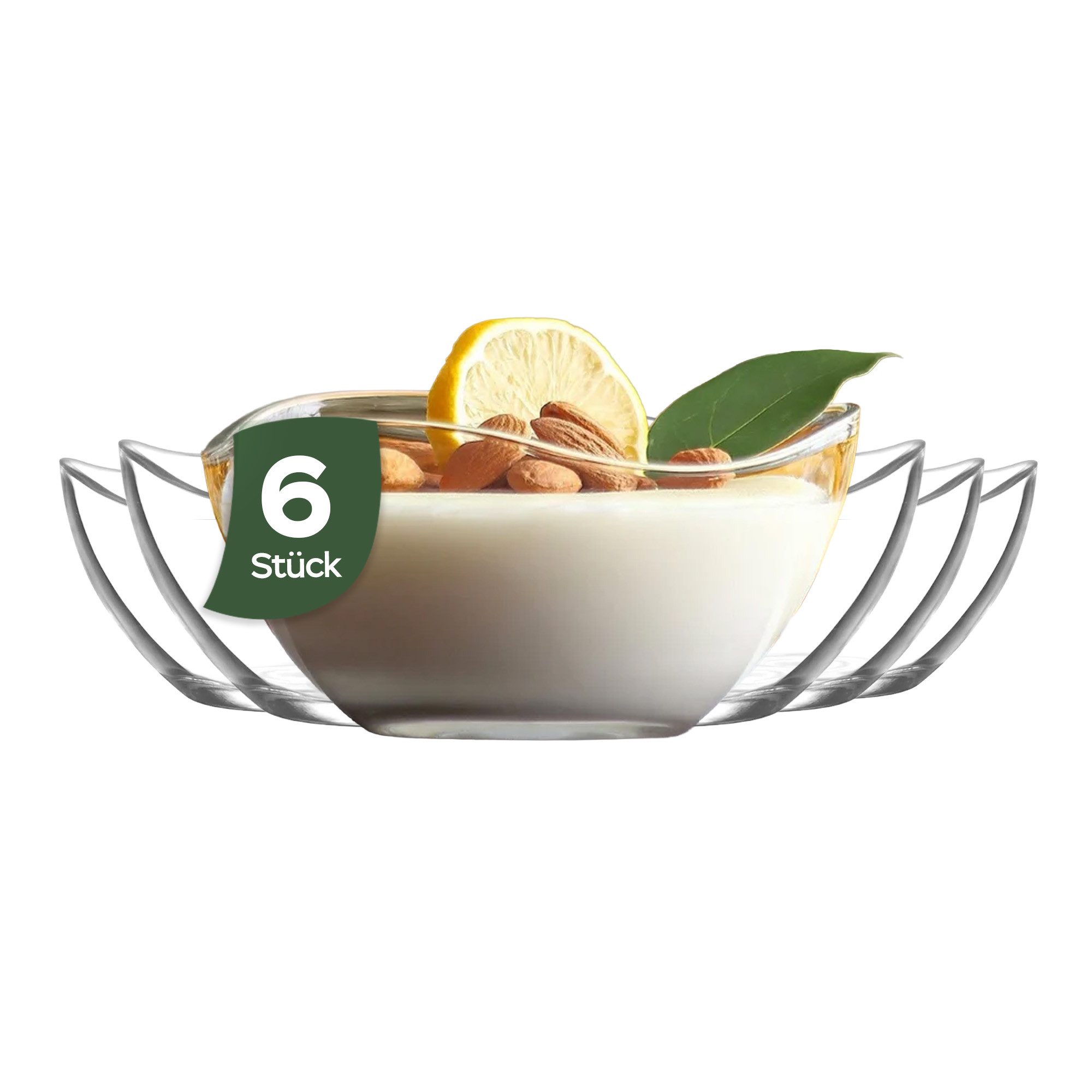 LAV Dessertschale Vira Glasschalen - 215 ml (7 1/4 oz), Glas, (6er-Set, 6-tlg), Geschwungene Form, ideal für Desserts, Snacks, Dips