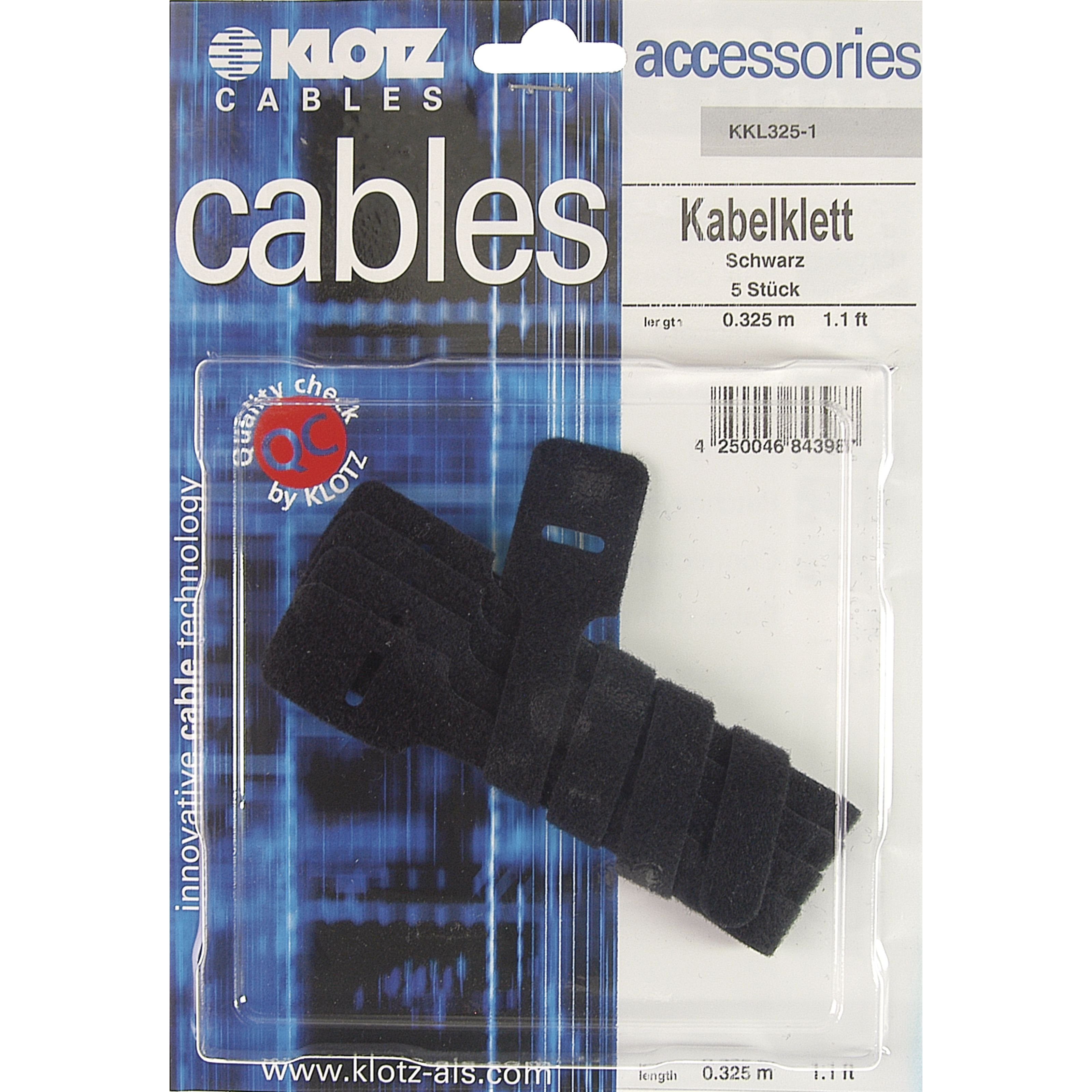 Klotz Cables Spielzeug-Musikinstrument, KKL325-1 Kabelklett Stofföse schwarz, 5 Stück - Kabelklette
