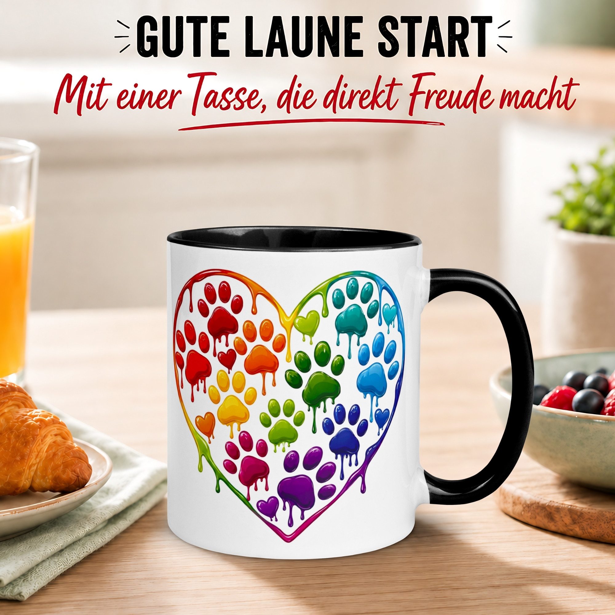Momentals Tasse Katze – „Buntes Herz aus Pfoten“ – lustiges Katzen Pfoten Geschenk, Gratis Versand · Links-&Rechtshänder · Spülmaschinenfest