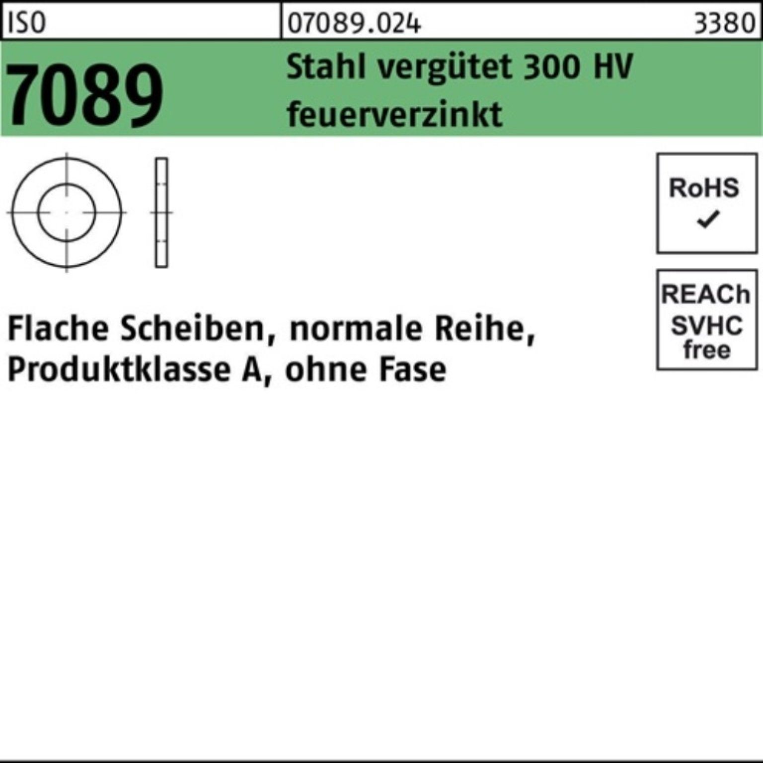 Bufab Unterlegscheibe 200er Pack Unterlegscheibe ISO 7089 o.Fase 20 Stahl vergütet 300 HV f