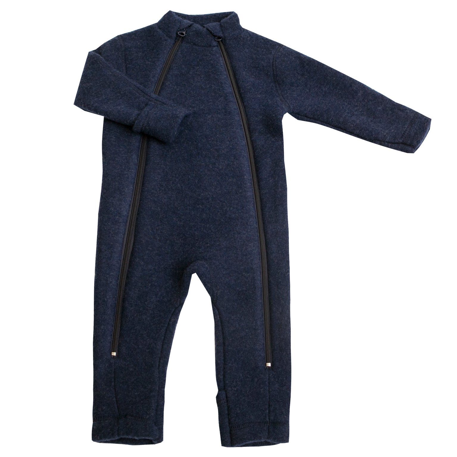 Wollfleece blue Schneeoverall Merinowolle Wagenazug dark melange Joha