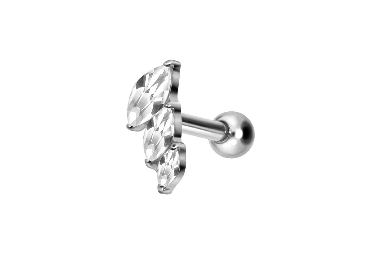 Piercing-Set Titan Ohrpiercing mit Innengewinde 3 EINGEFASSTE KRISTALLTROPFEN