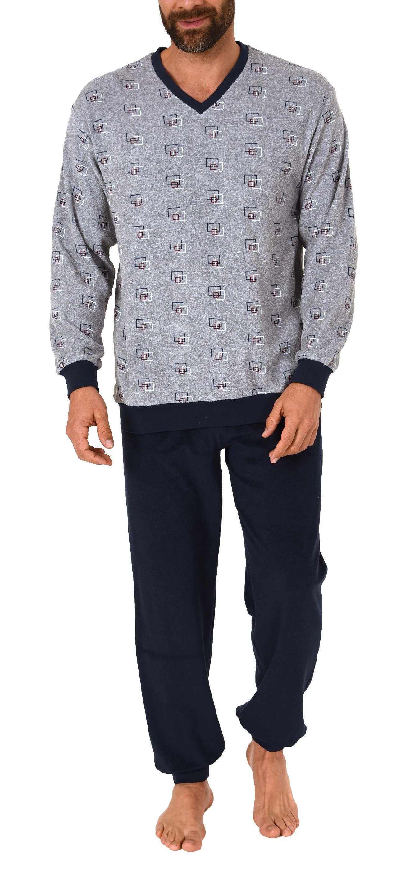Pyjama Herren Frottee Pyjama lang mit Bündchen - auch in Übergrößen