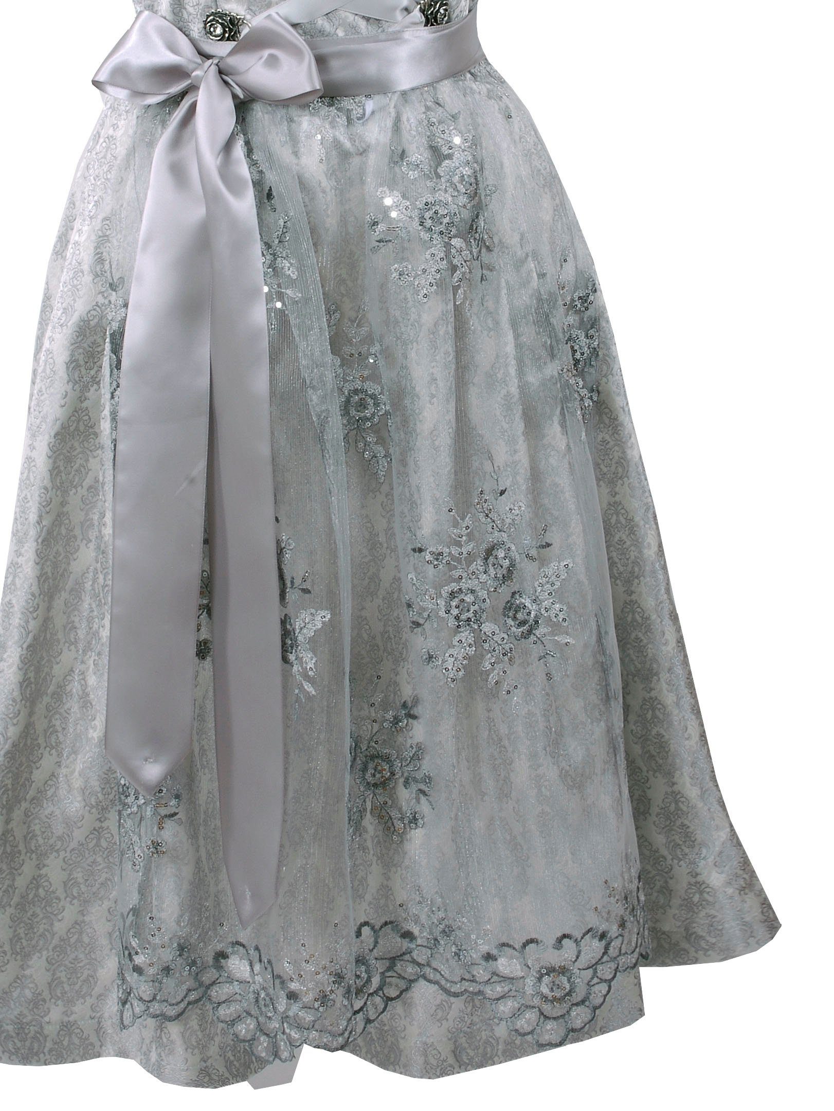 Moschen-Bayern Dirndl Midi Dirndl kurz Damen Trachtenkleid Oktoberfest Wiesn-Dirndl 70 cm Spitzenschürze elegant festlich Hochzeit Silber kurz, Trachtenkleid, Midi, Stickerei, Hochzeitsdirndl, Spitze, festlich, Dirndl