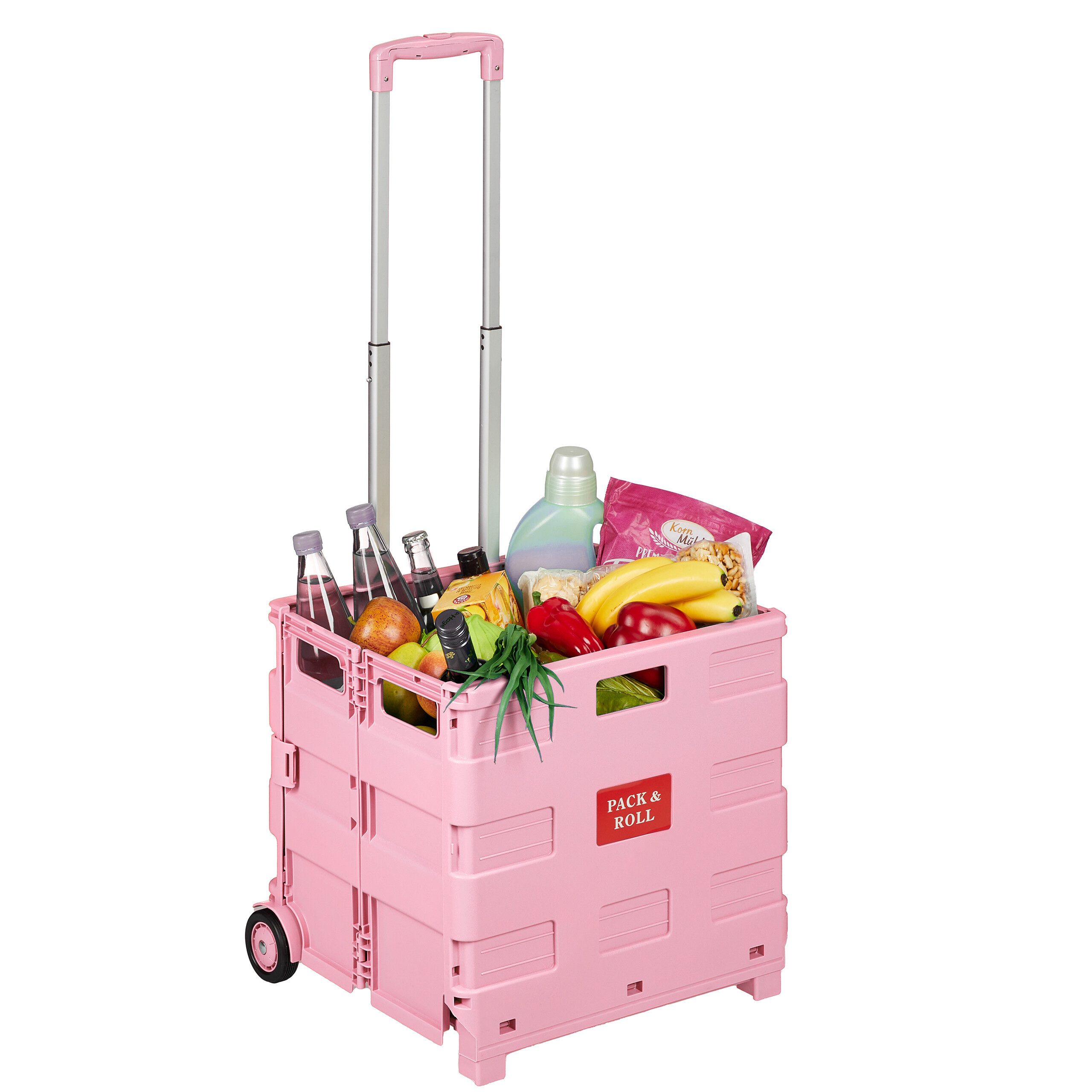 relaxdays Einkaufstrolley mit Teleskopgriff, 0.155 l, rosa.