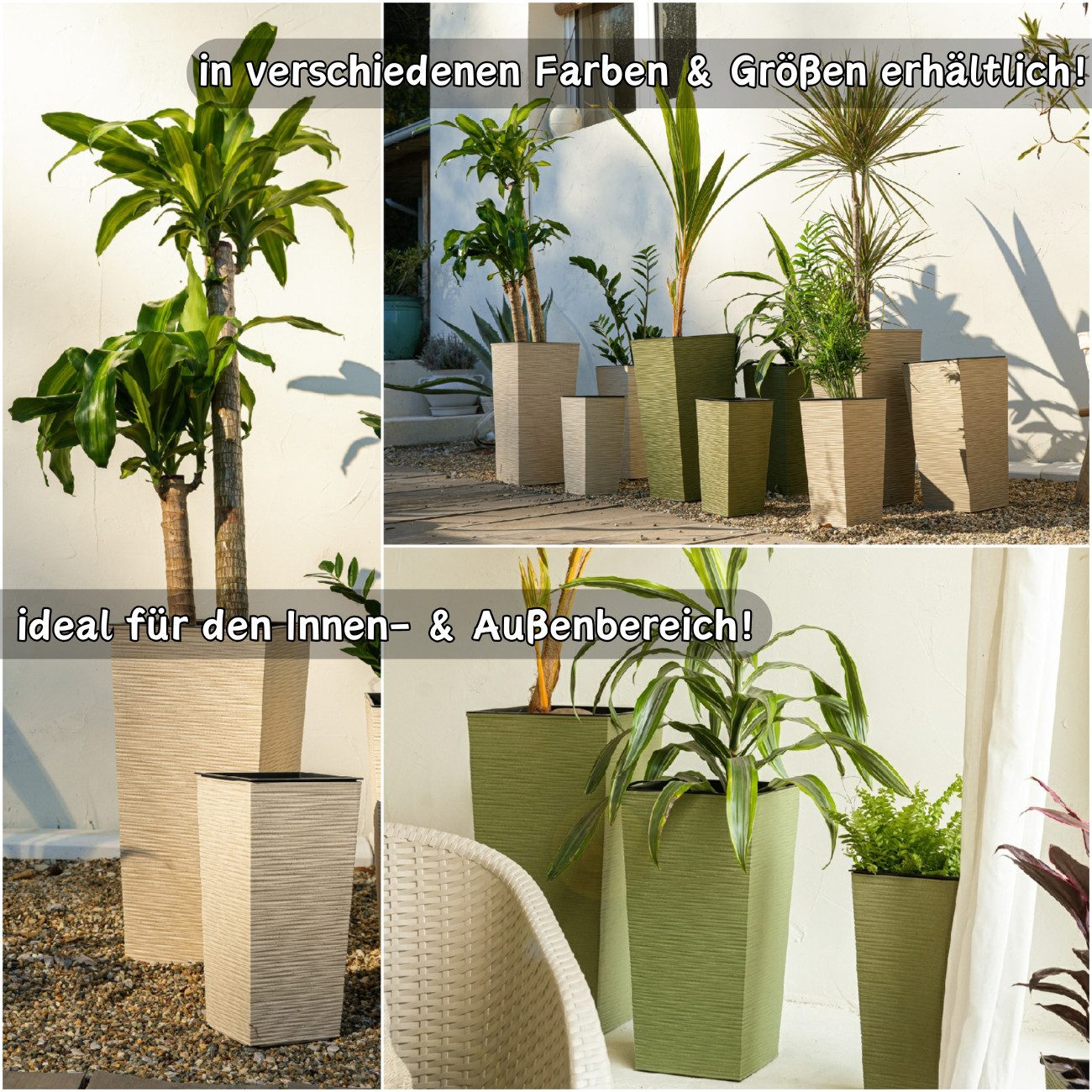 Engelland Pflanzkübel Blumentopf aus recyceltem Kunststoff & Holz (WPC), Rillenoptik (UV-beständig, wetterfest), Blumenkübel für Garten, Balkon, Terrasse, Innen- und Außenbereich