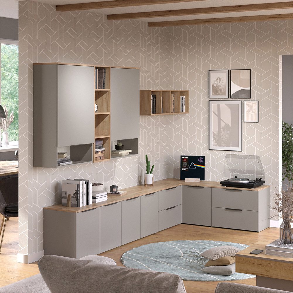 Vicco Wohnwand Wido, Greige/Sonoma, 9 Teile, (9-St)