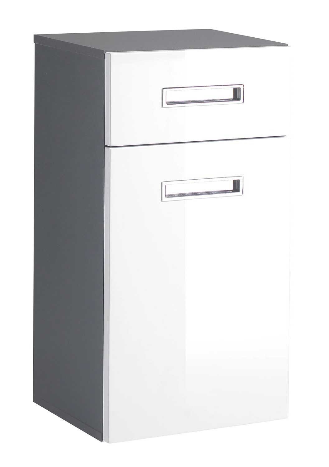 Unterschrank MANHATTA, Weiß Hochglanz, Grau, 1 Tür, 1 Schublade