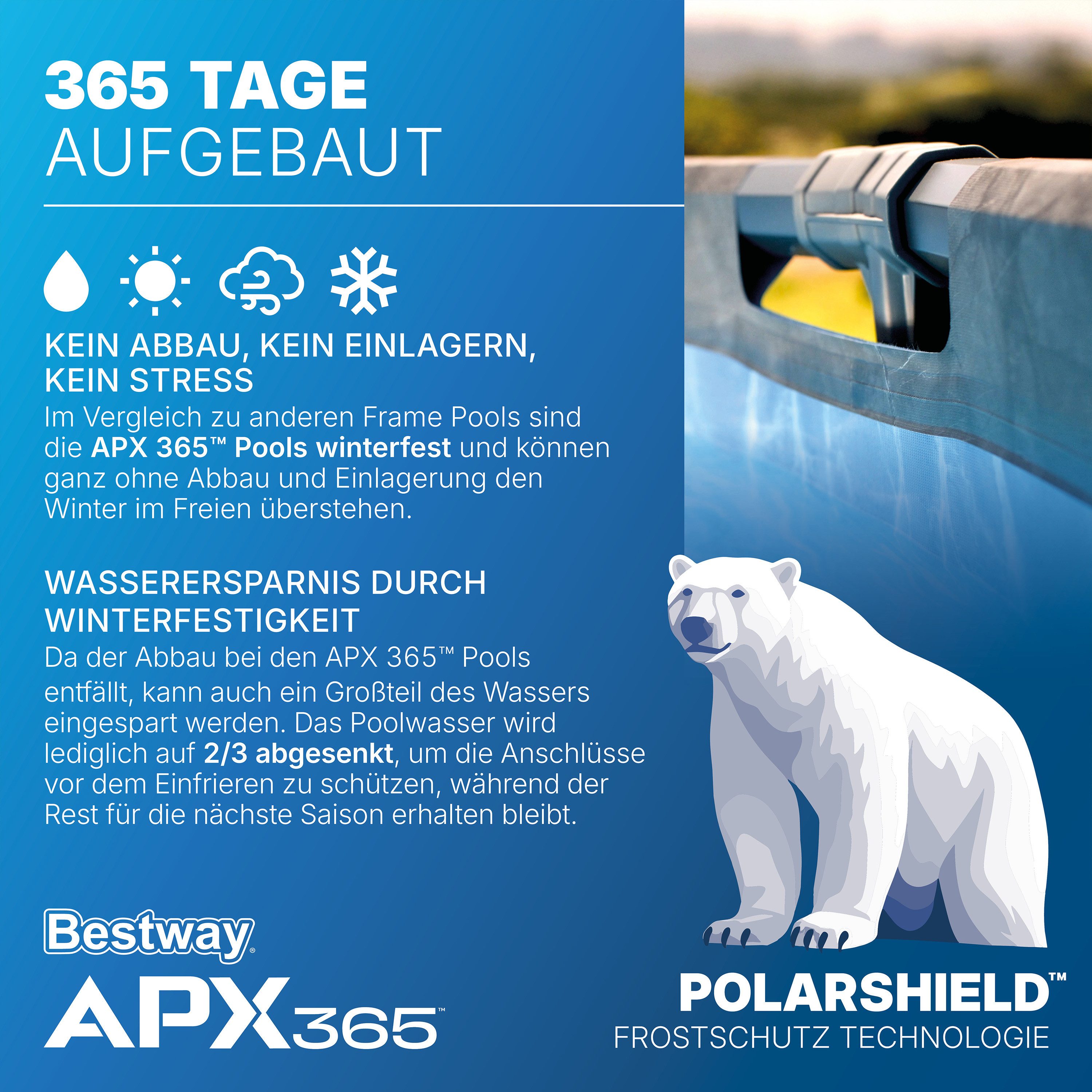 Bestway Framepool APX365™ Winterfest (Set, Inkl. Sandfilteranlage, Filterbälle, Sicherheitsleiter, Abdeckplane), Ø 610 x 132 cm