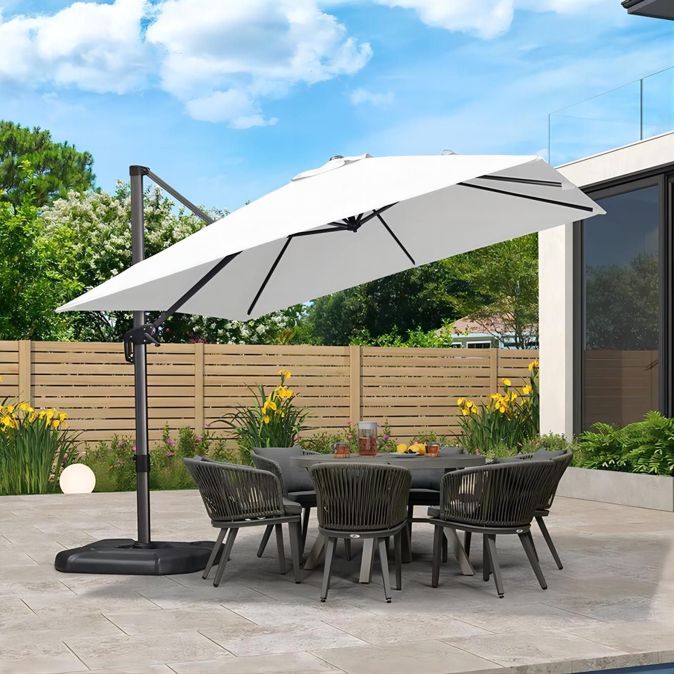 PURPLE LEAF Sonnenschirm Rechteck Alu Außenbereich Ampelschirm mit Schirmständer, LxB: 350,00x270,00 cm, Set, 360°Rotation, Sonnenschutz UV50+, für Garten, Terrasse, Pool, Balkon