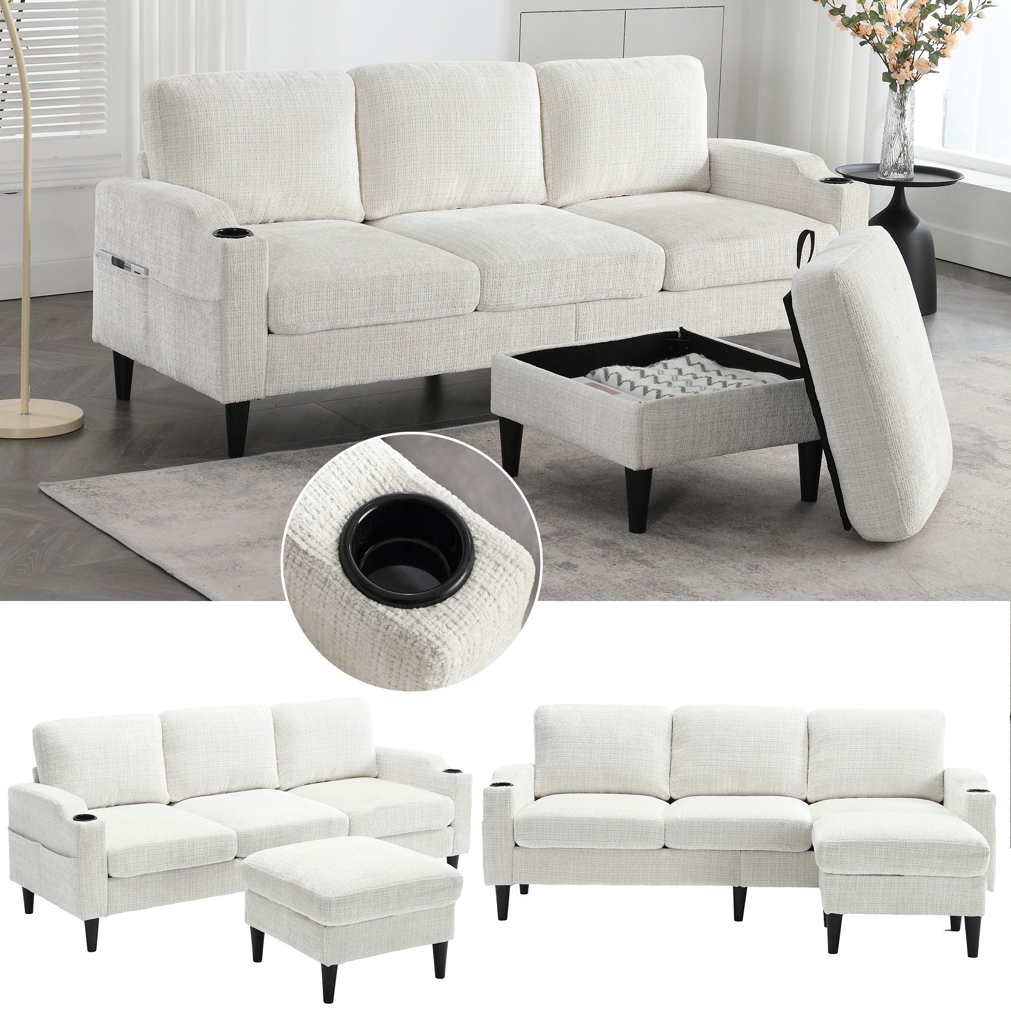 LVHOM Loungesofa mit Hocker & Stauraum, günstig online kaufen