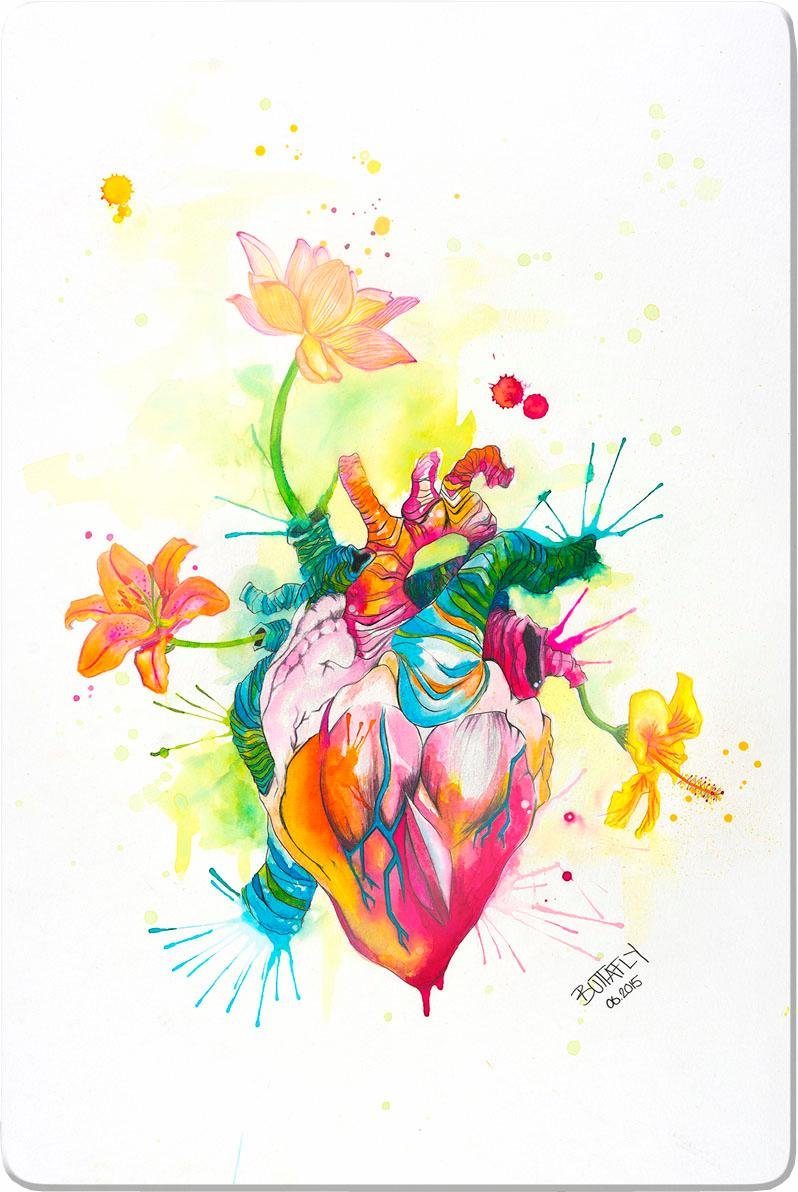 Heart, Nature 40/60 Glasbild Wall-Art Beating Buttafly cm -