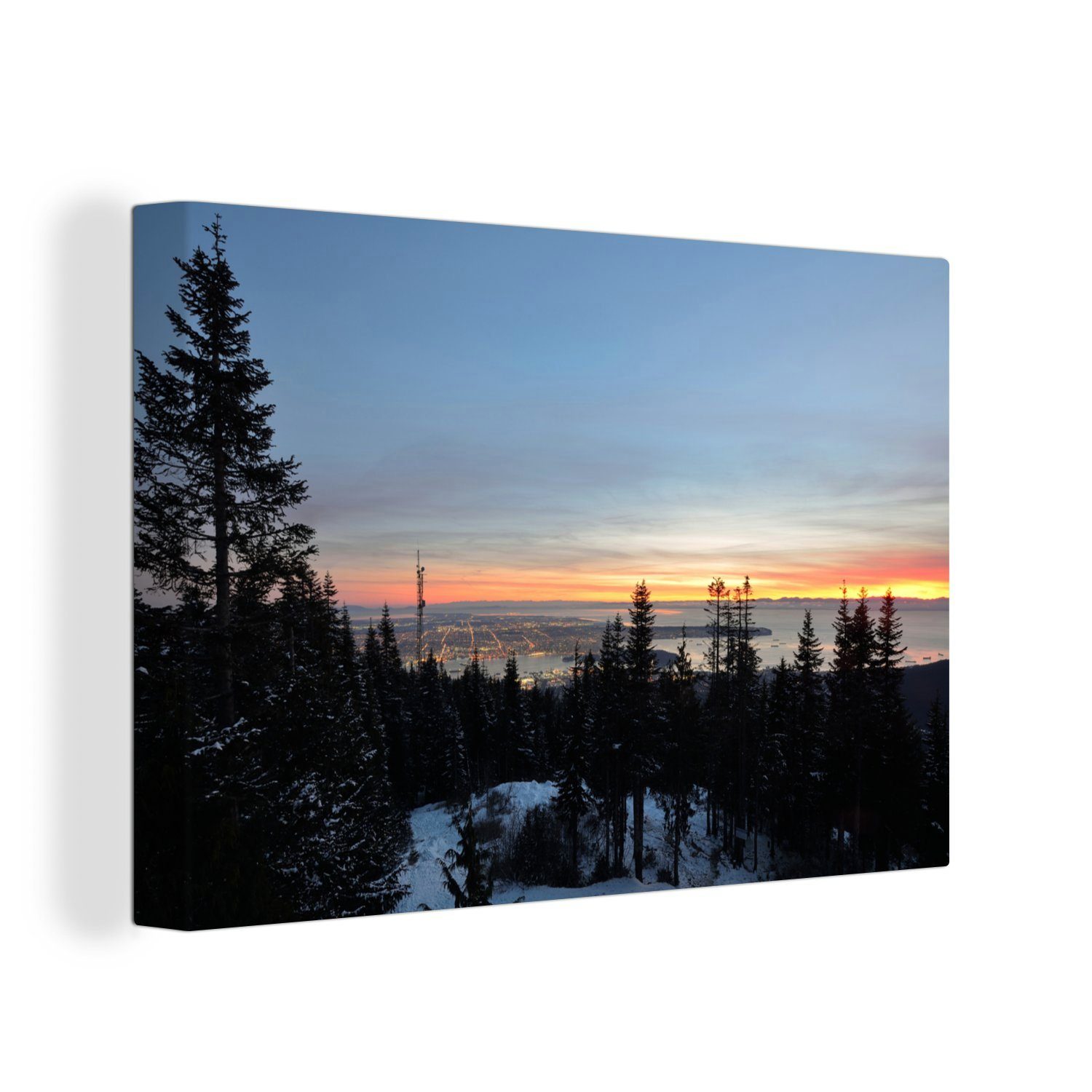 OneMillionCanvasses® Leinwandbild Sonnenuntergang am kanadischen Grouse Mountain in Nordamerika, (1 St), Wandbild Leinwandbilder, Aufhängefertig, Wanddeko, 30x20 cm | Leinwandbilder